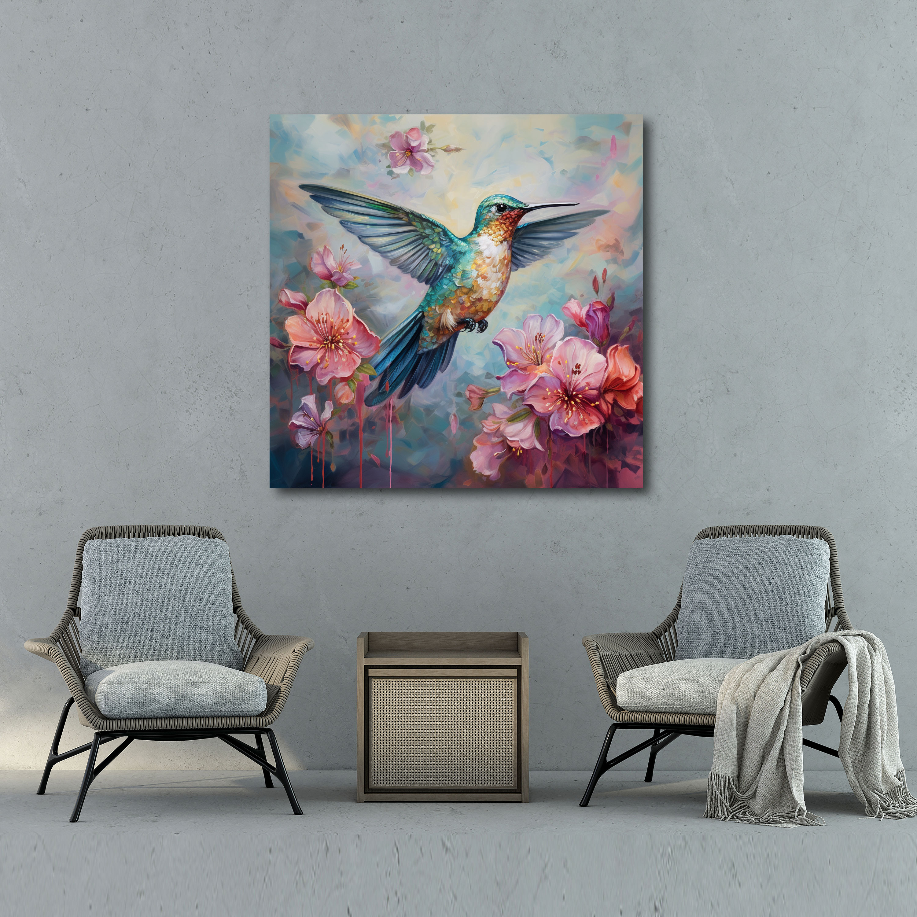 Hummingbird Wall Decoration - Hummingbird, Hand-Painted Acrylic Artwork, Hummingbird, Canvas Wall Art