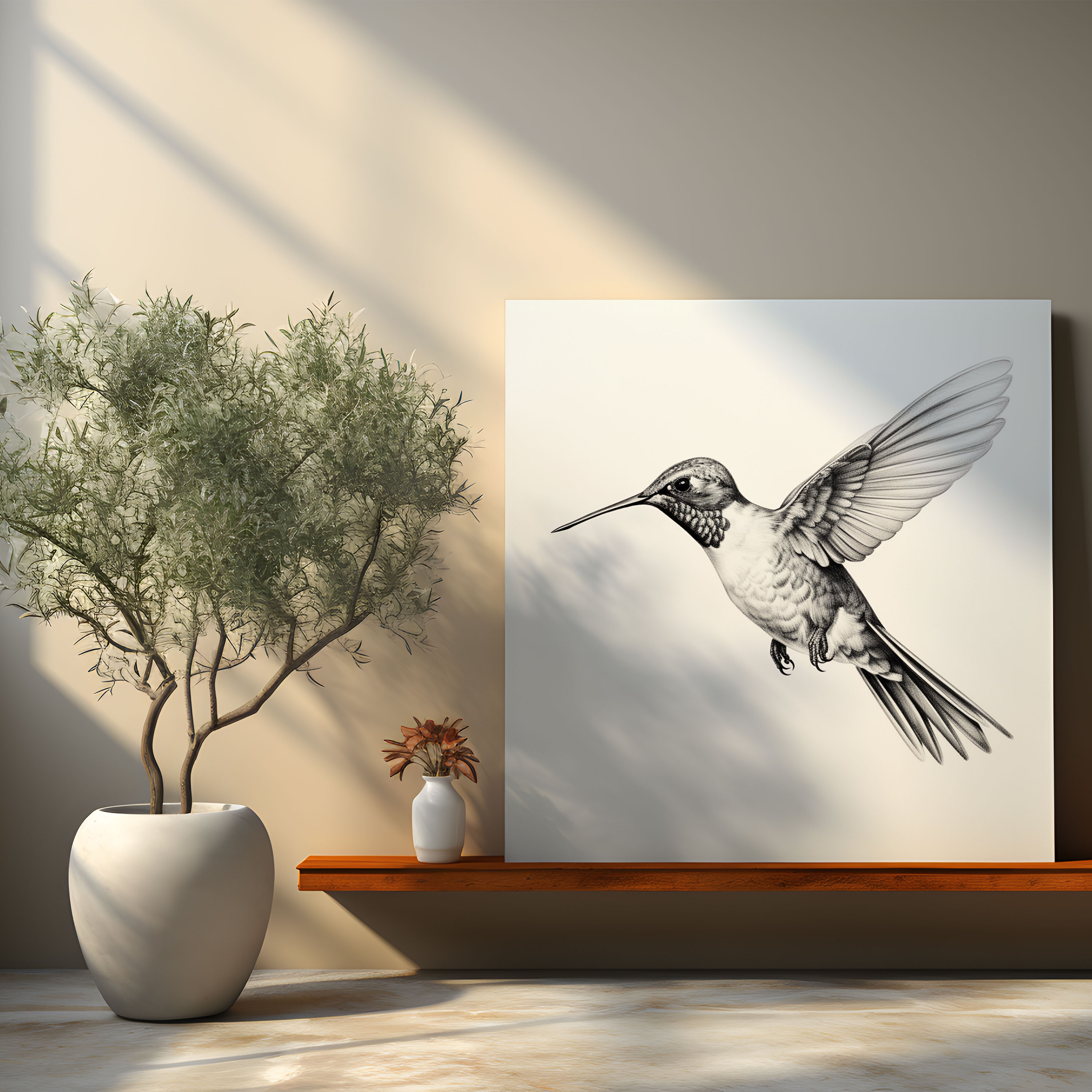 Minimalist Hummingbird Wall Art - Hummingbird, Home Decoration, Canvas Wall Art, Clean Lines
