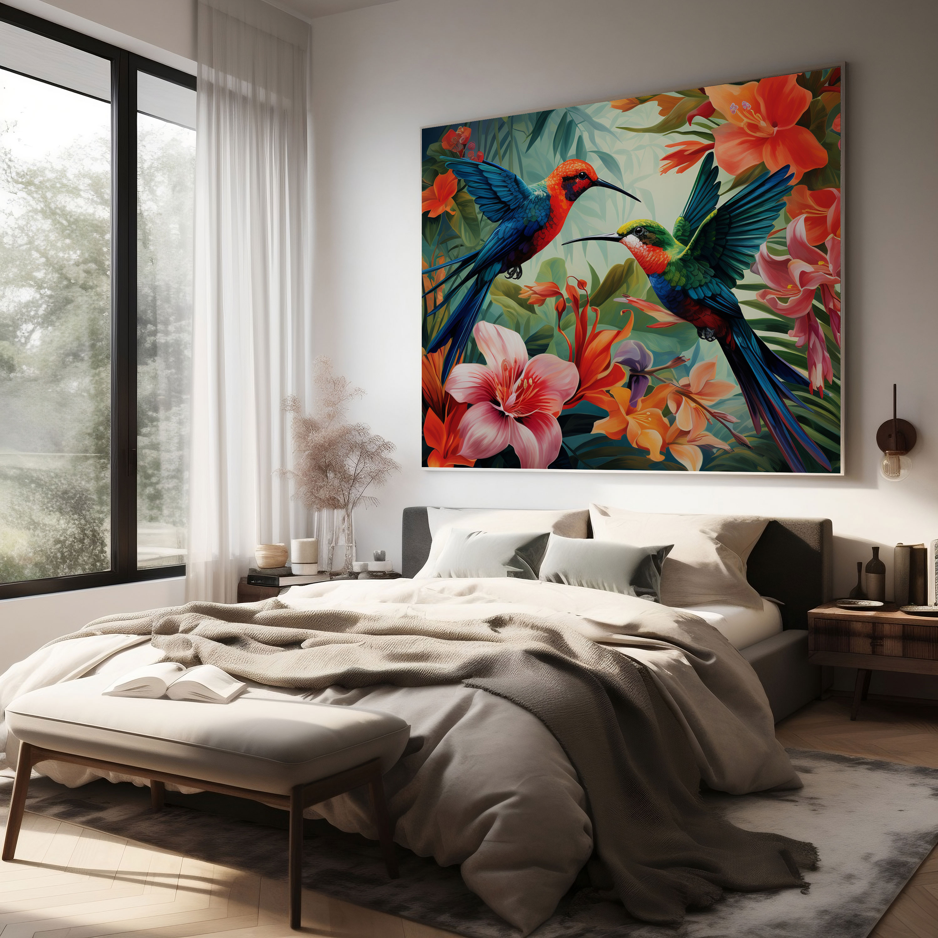 Tropical Hummingbird Canvas Print - Hummingbird, Tropical Flowers, Hummingbird, Canvas