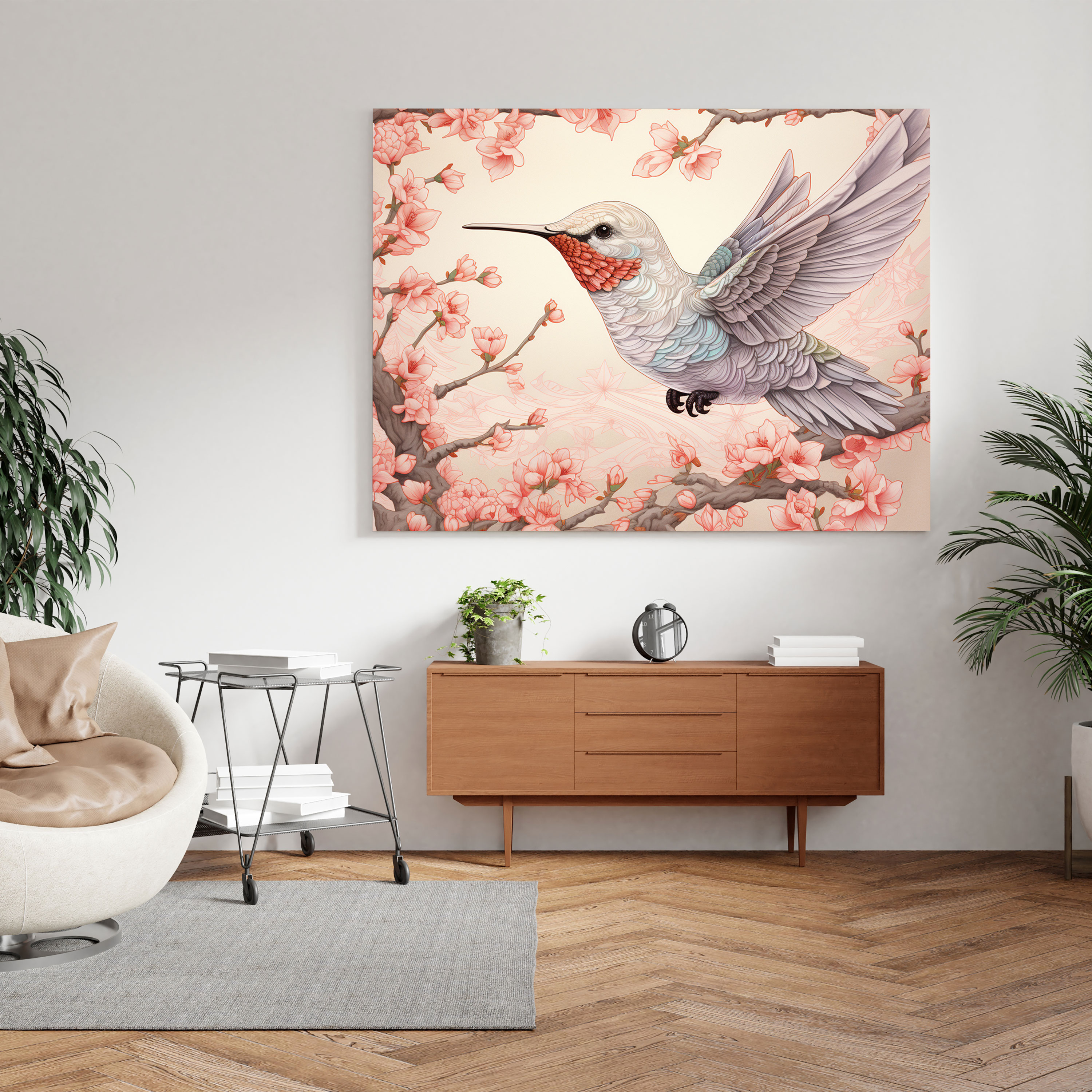Cherry Blossom Hummingbird Wall Art - Hummingbird, Canvas Wall Art, Hummingbird, Delicate Coloring
