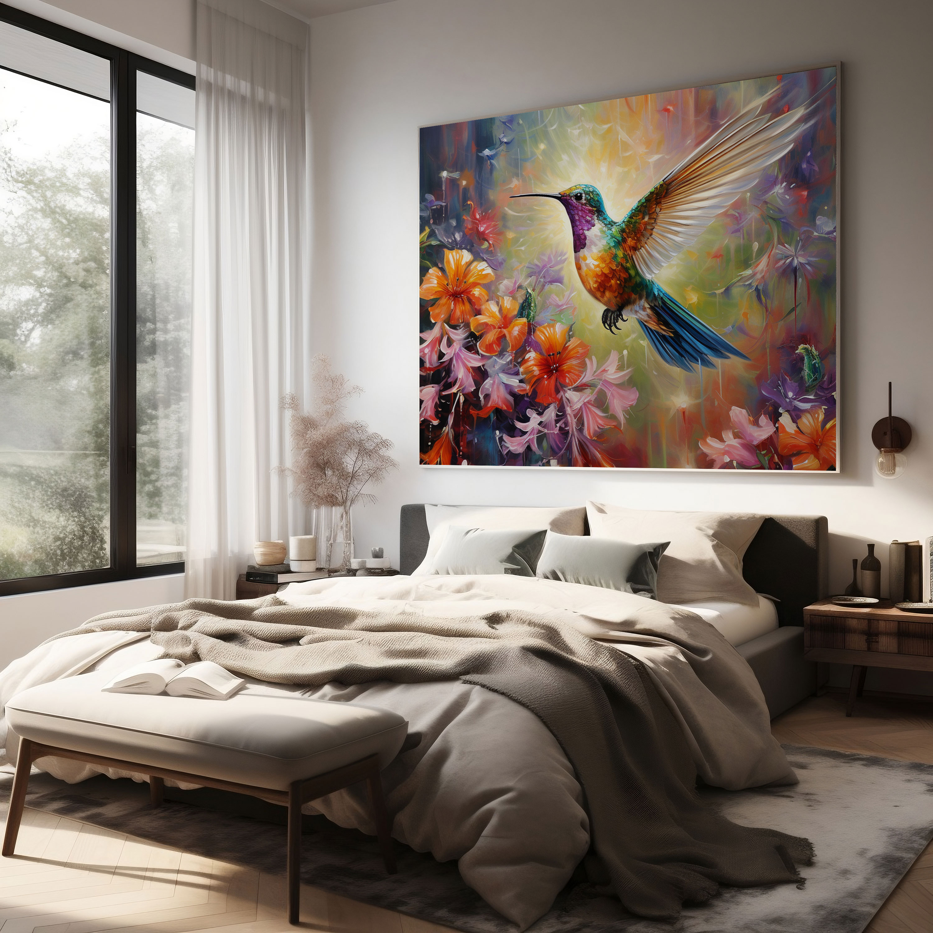 Vibrant Hummingbird Canvas Print - Hummingbird, Hummingbird, Home Decoration, Oil Painting