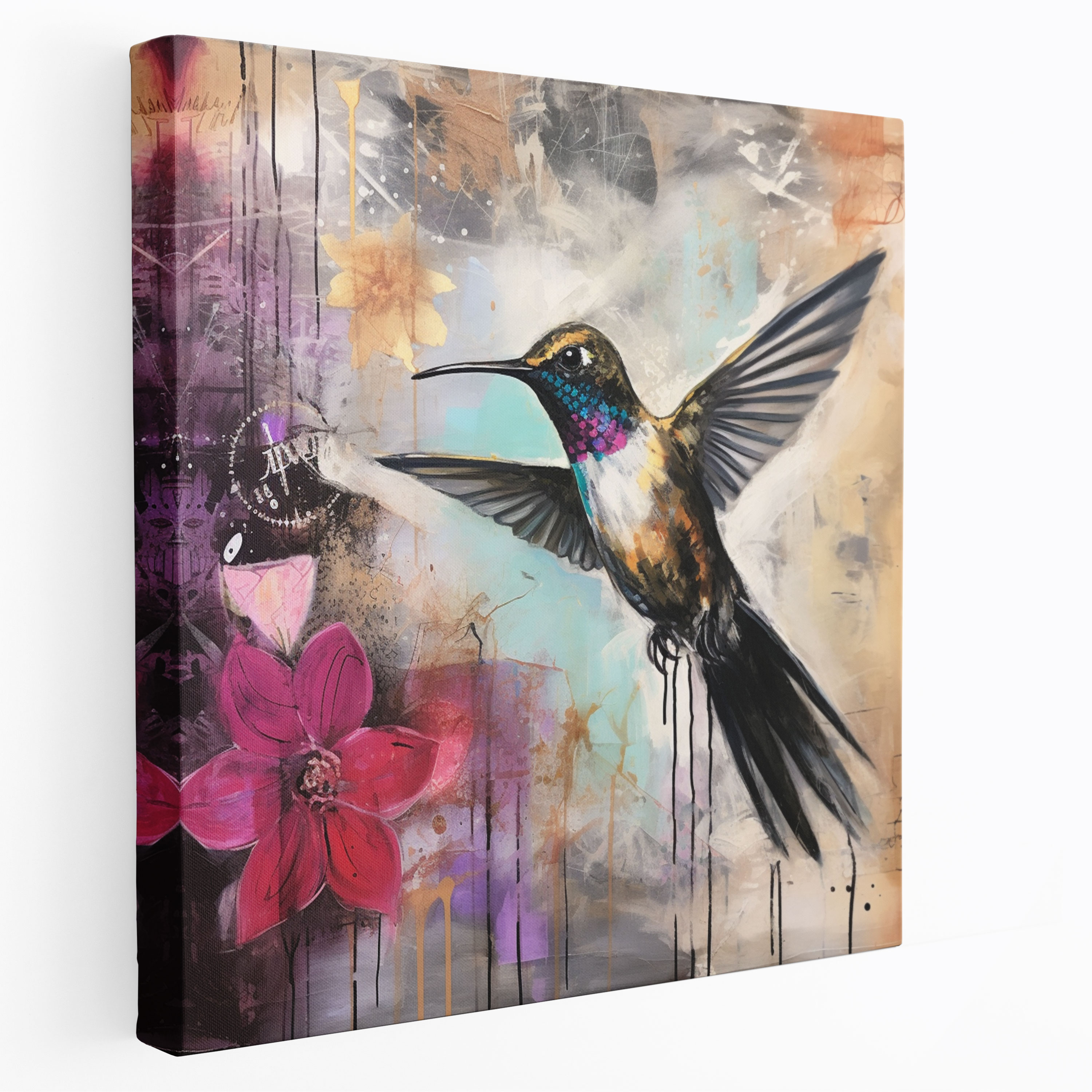 Dynamic Hummingbird Canvas Print - Hummingbird, Home Decoration, Canvas Print, Abstract Mixed Media