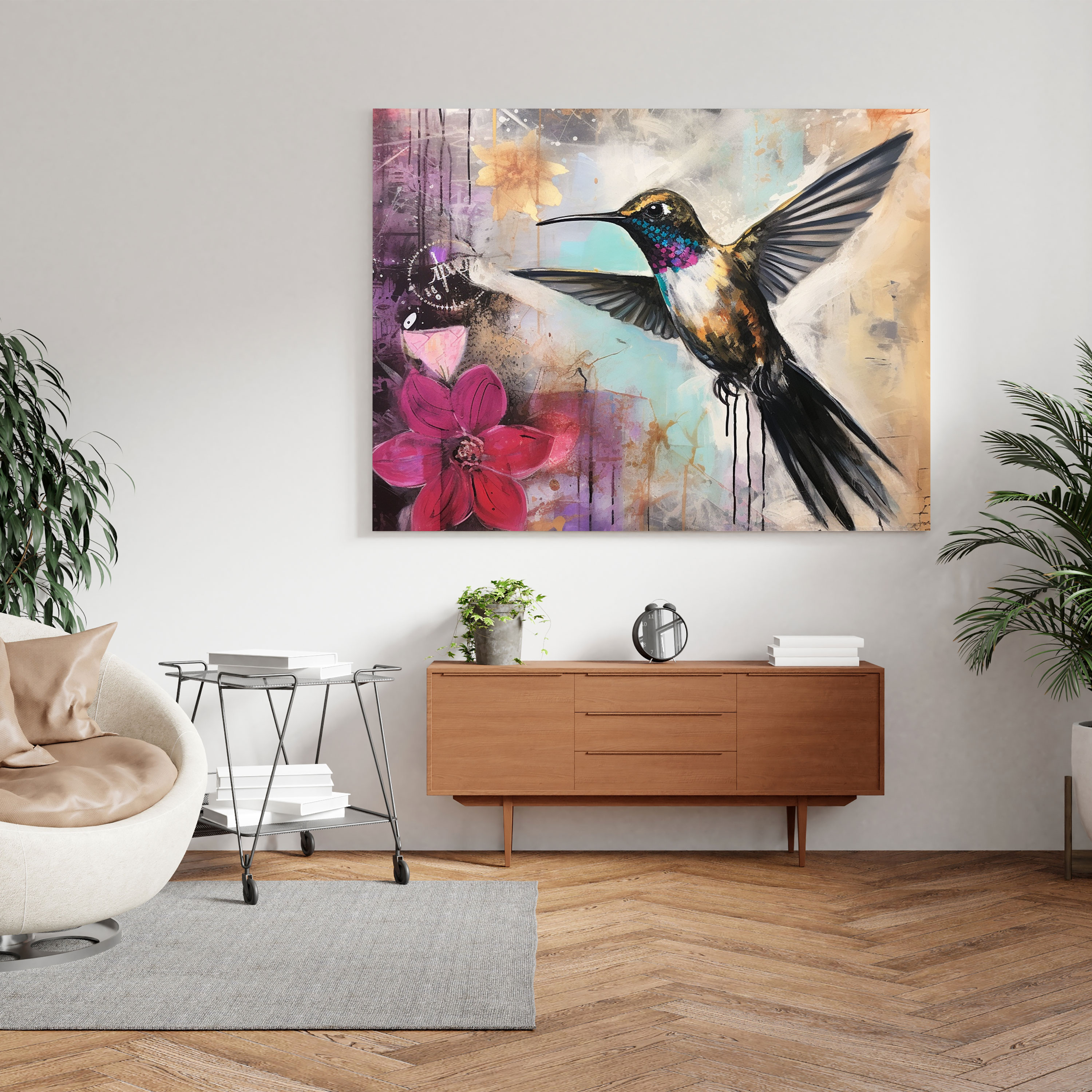 Dynamic Hummingbird Canvas Print - Hummingbird, Home Decoration, Canvas Print, Abstract Mixed Media