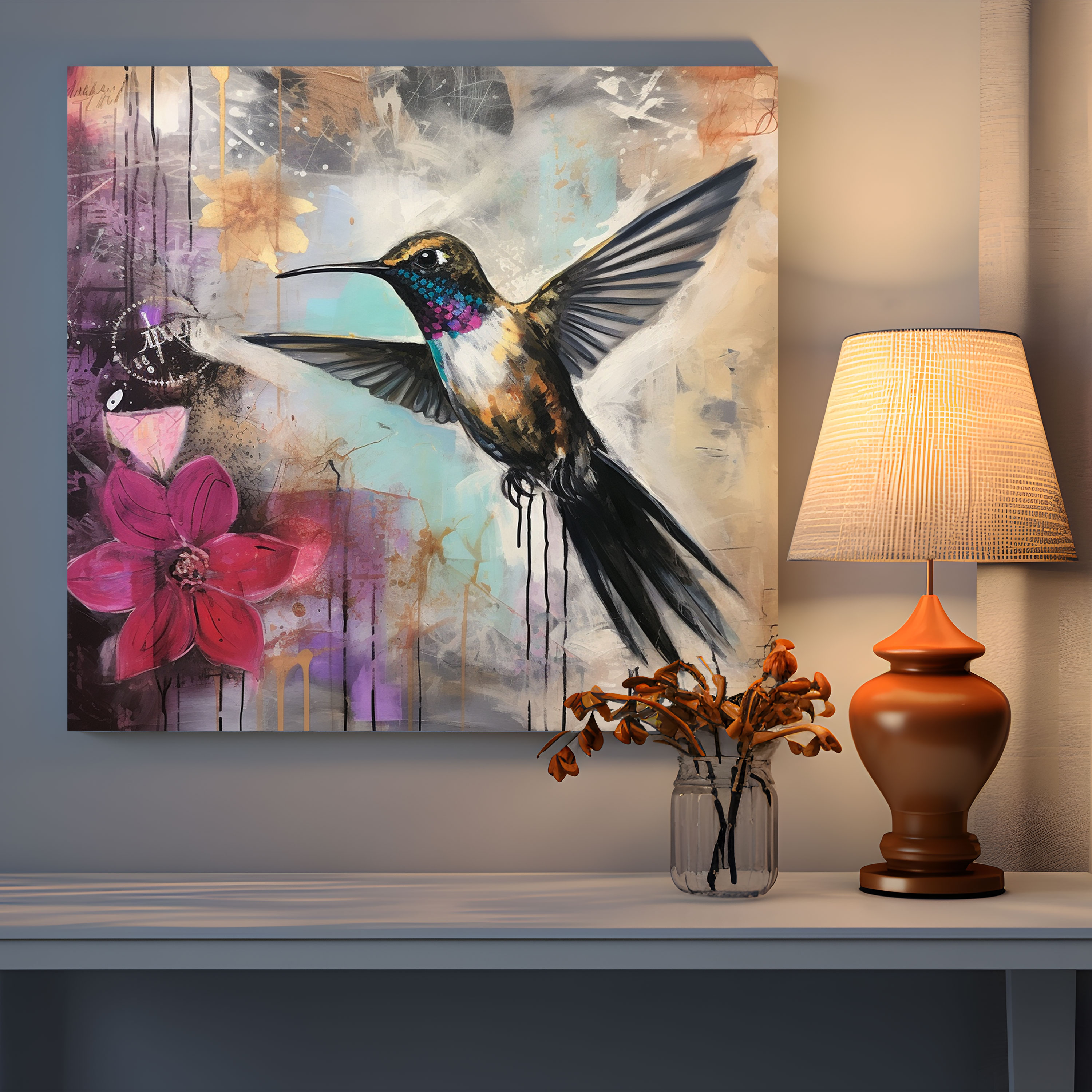 Dynamic Hummingbird Canvas Print - Hummingbird, Home Decoration, Canvas Print, Abstract Mixed Media