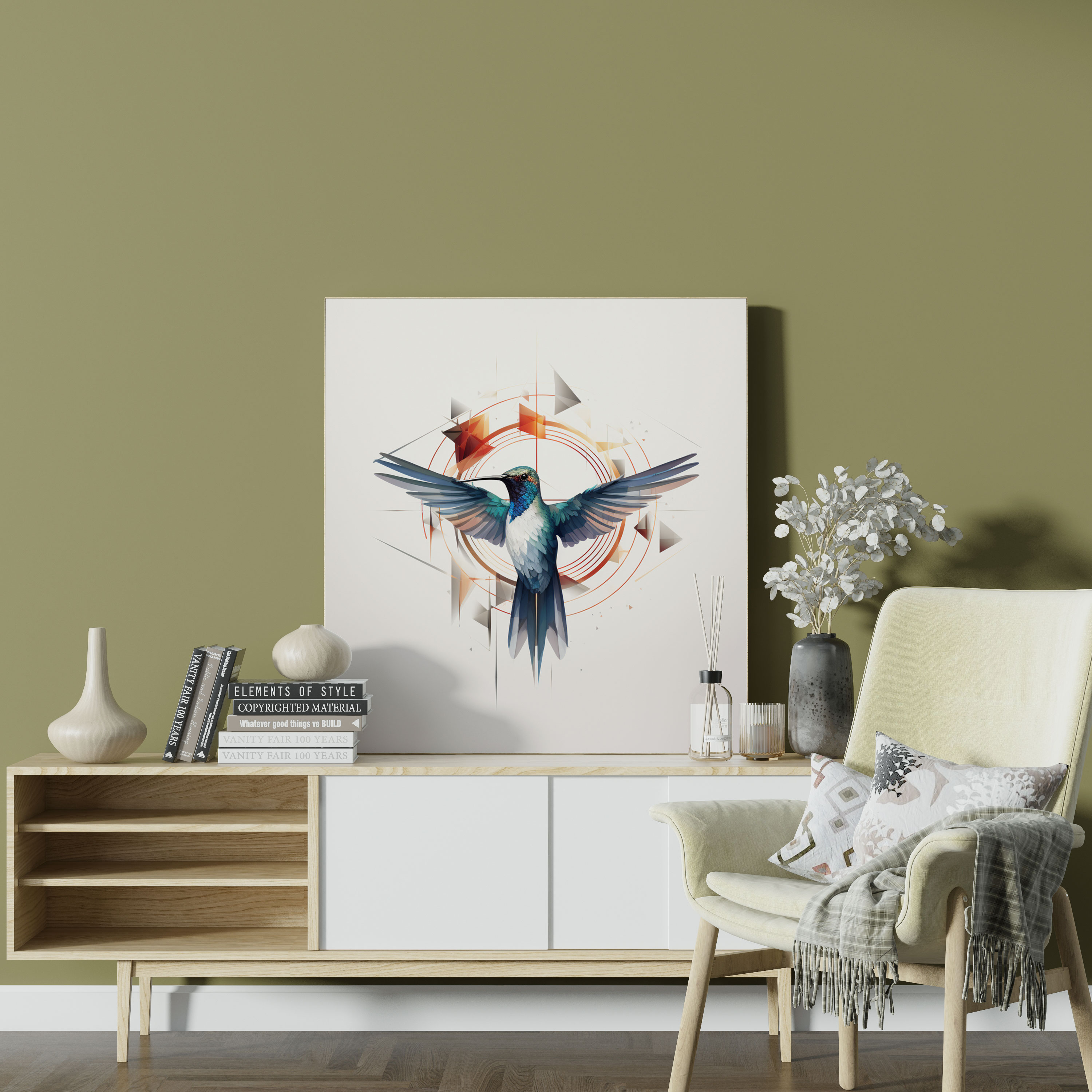 Geometric Hummingbird Wall Art - Hummingbird, Canvas Wall Art, Canvas, Sleek