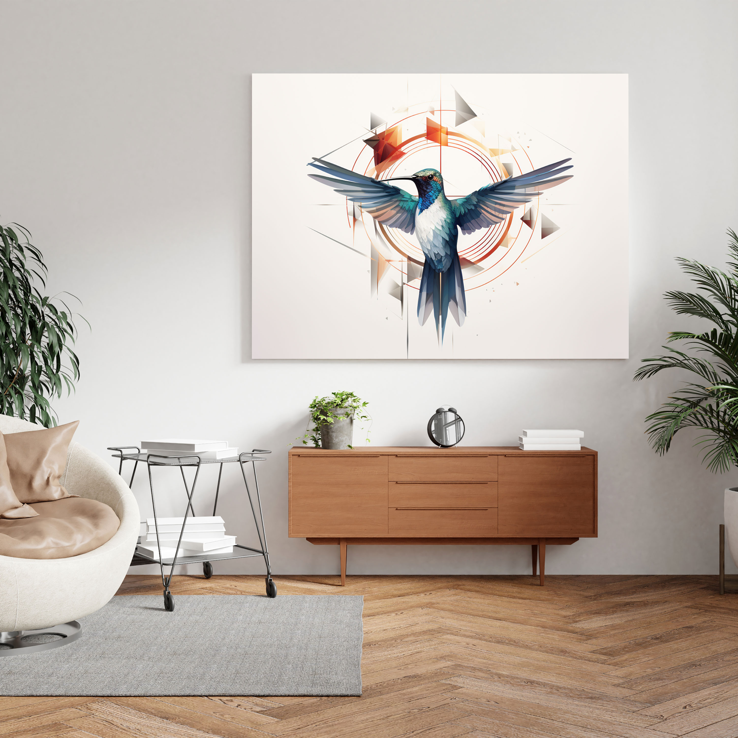 Geometric Hummingbird Wall Art - Hummingbird, Canvas Wall Art, Canvas, Sleek