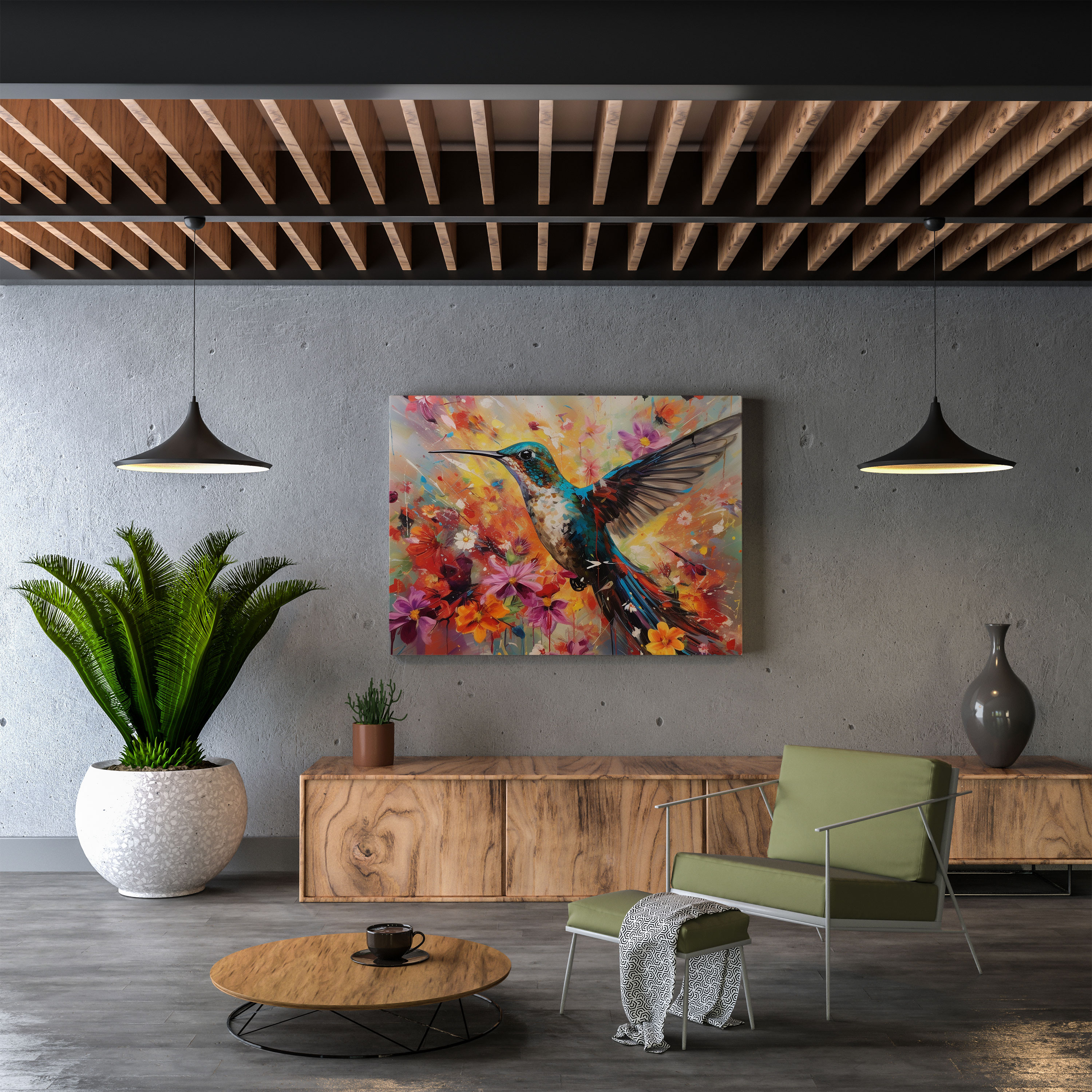 Hummingbird Canvas Print - Hummingbird, Wall Decoration, Canvas Wall Art, Colorful