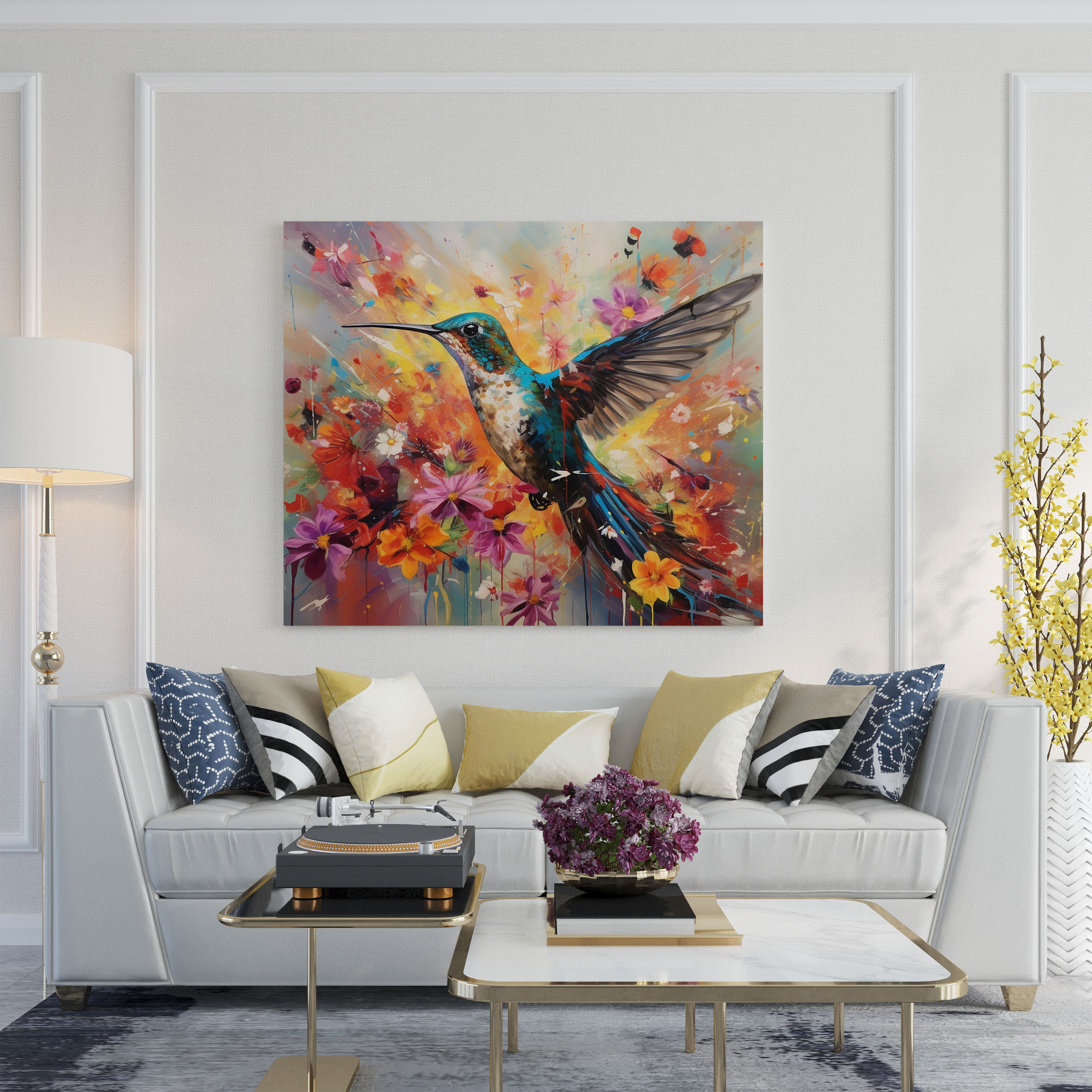 Hummingbird Canvas Print - Hummingbird, Wall Decoration, Canvas Wall Art, Colorful
