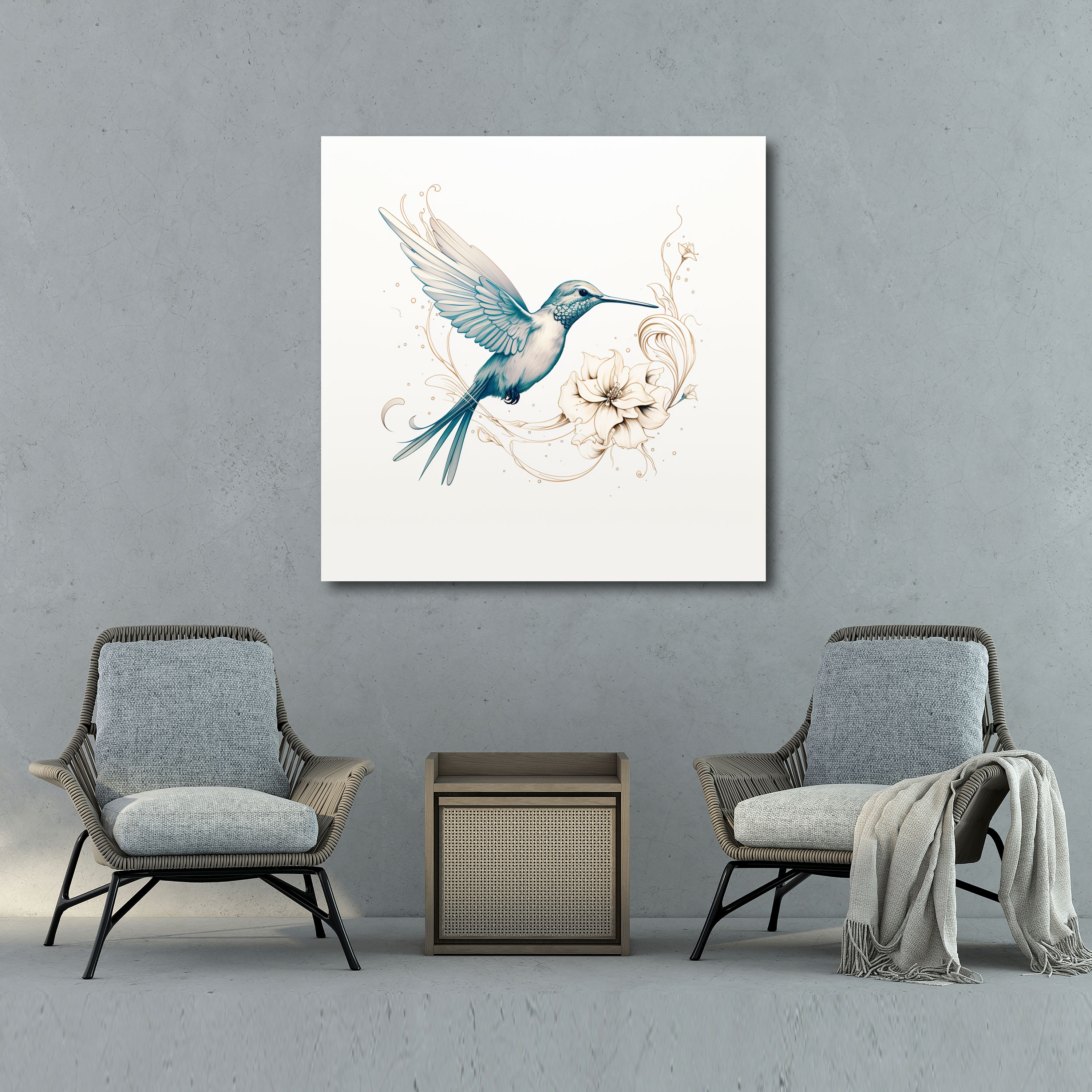 Kolibrili Duvar Sanatı - Kolibri Duvar Dekorasyonu Detaylı İşçilik Duvar Sanatı