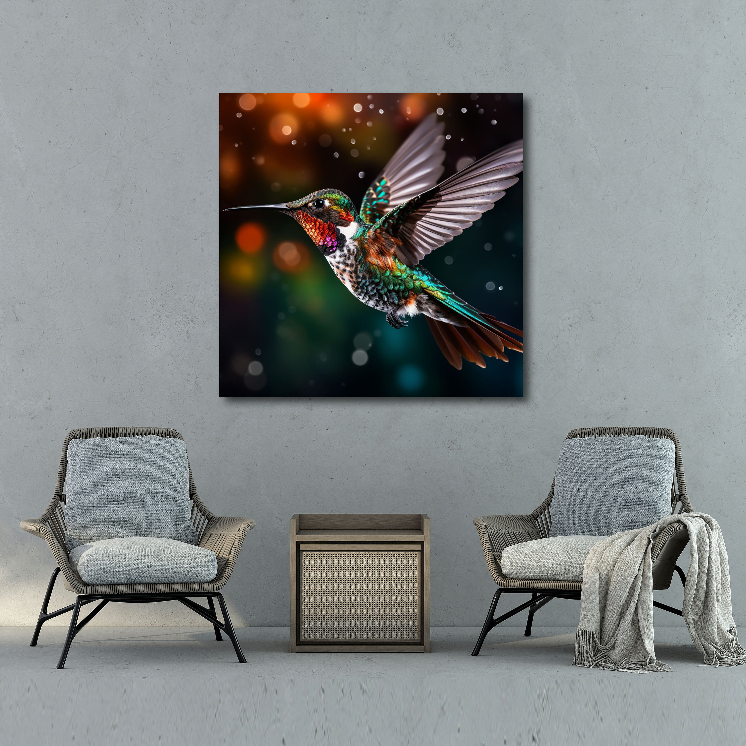 Hummingbird Canvas Print - Hummingbird, Vibrant Feather, Wall Decoration, Canvas Print