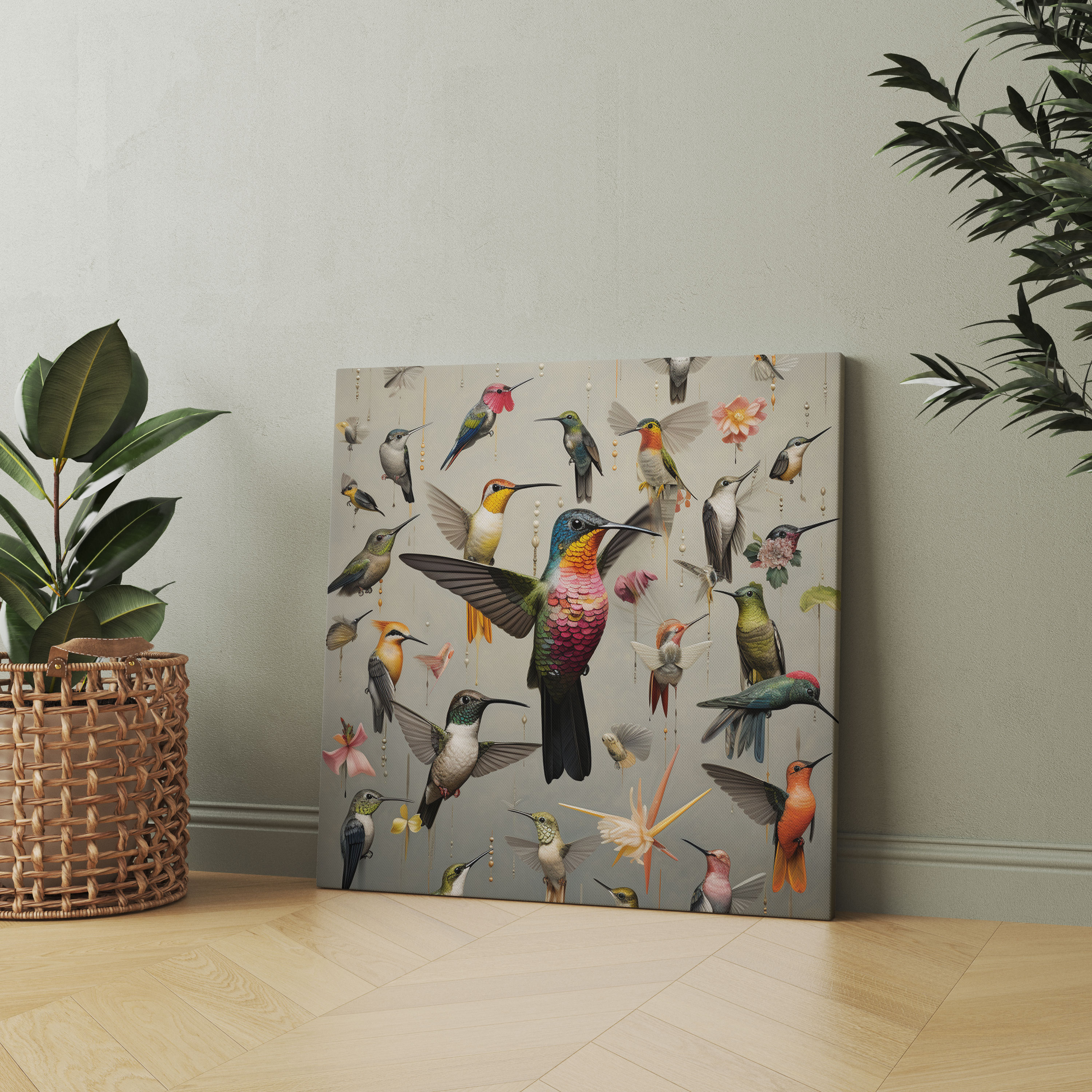 Kolibrili Duvar Sanatı - Muhteşem Görsel Temsil Koleksiyon Sanat Eseri Kolibri
