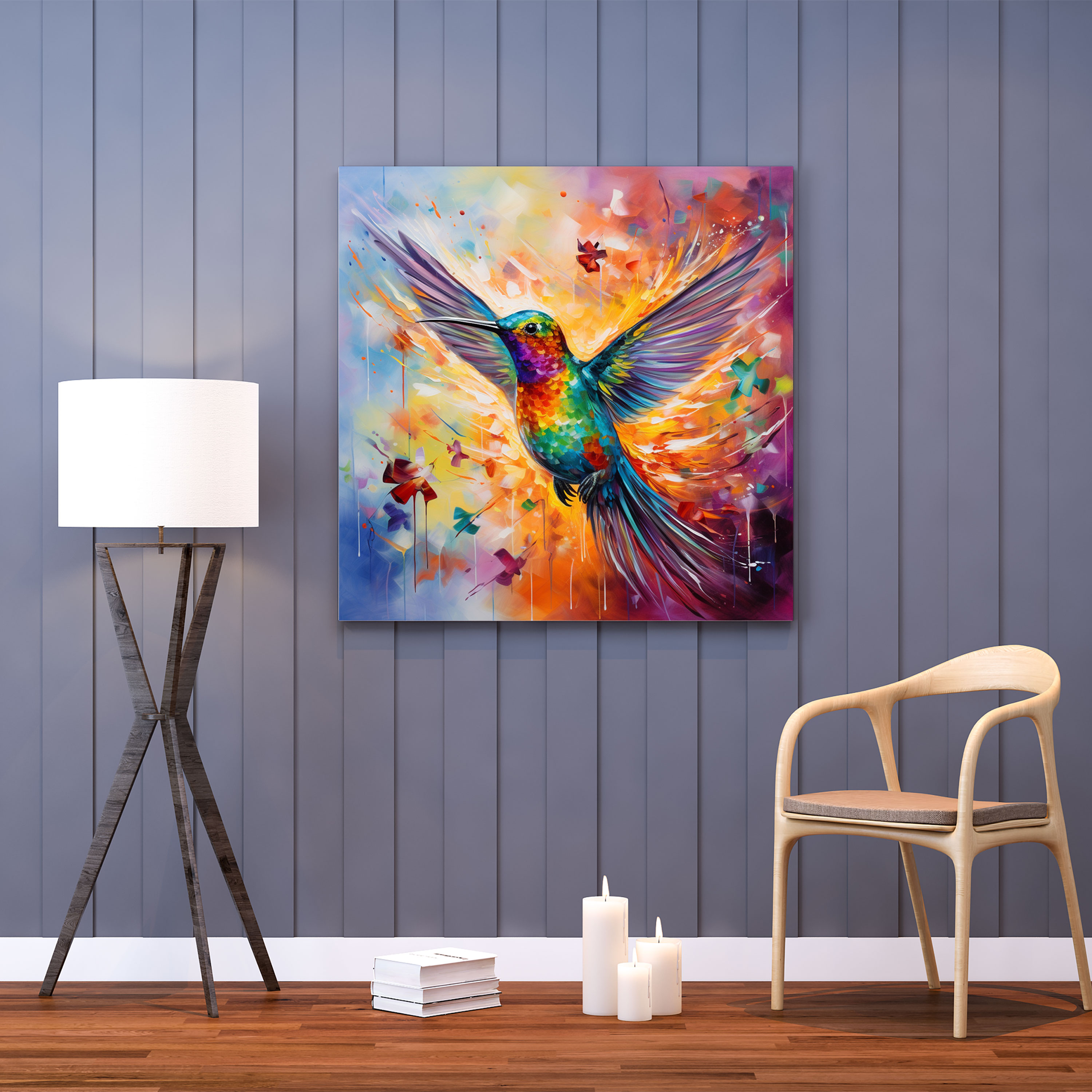 Colorful Abstract Painting Canvas Print - Hummingbird, Wall Decoration, Wall Art, Canvas