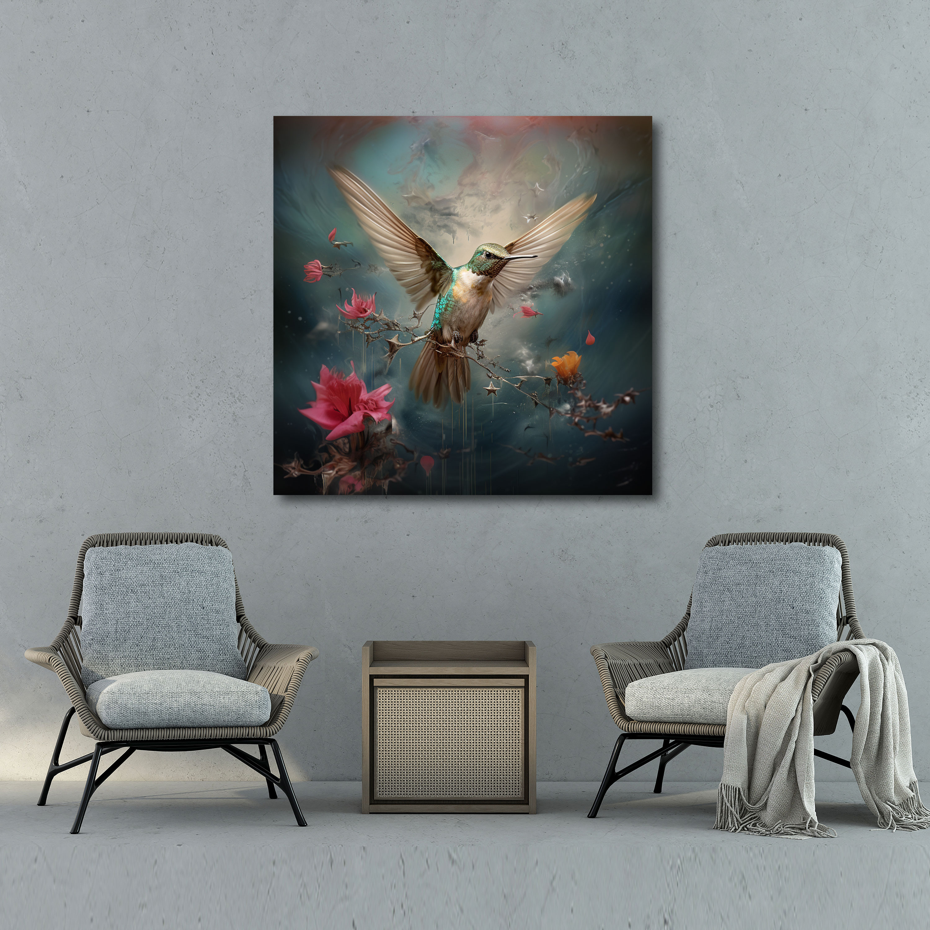 Surreal Hummingbird Wall Decoration - Hummingbird, Canvas, Wall Decoration, Surreal Artwork