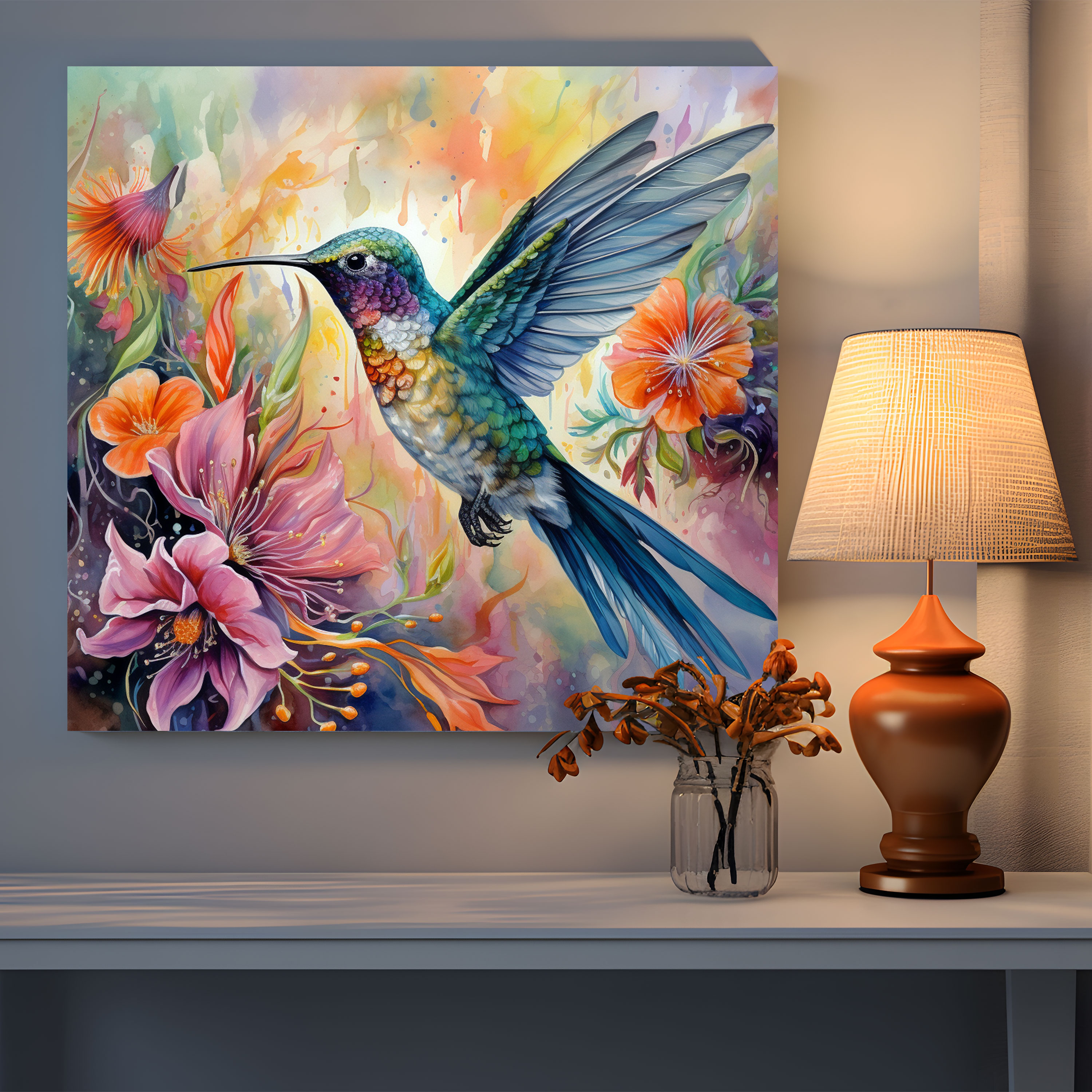 Hummingbird Watercolor Canvas Print - Hummingbird, Hummingbird, Canvas, Watercolor Painting