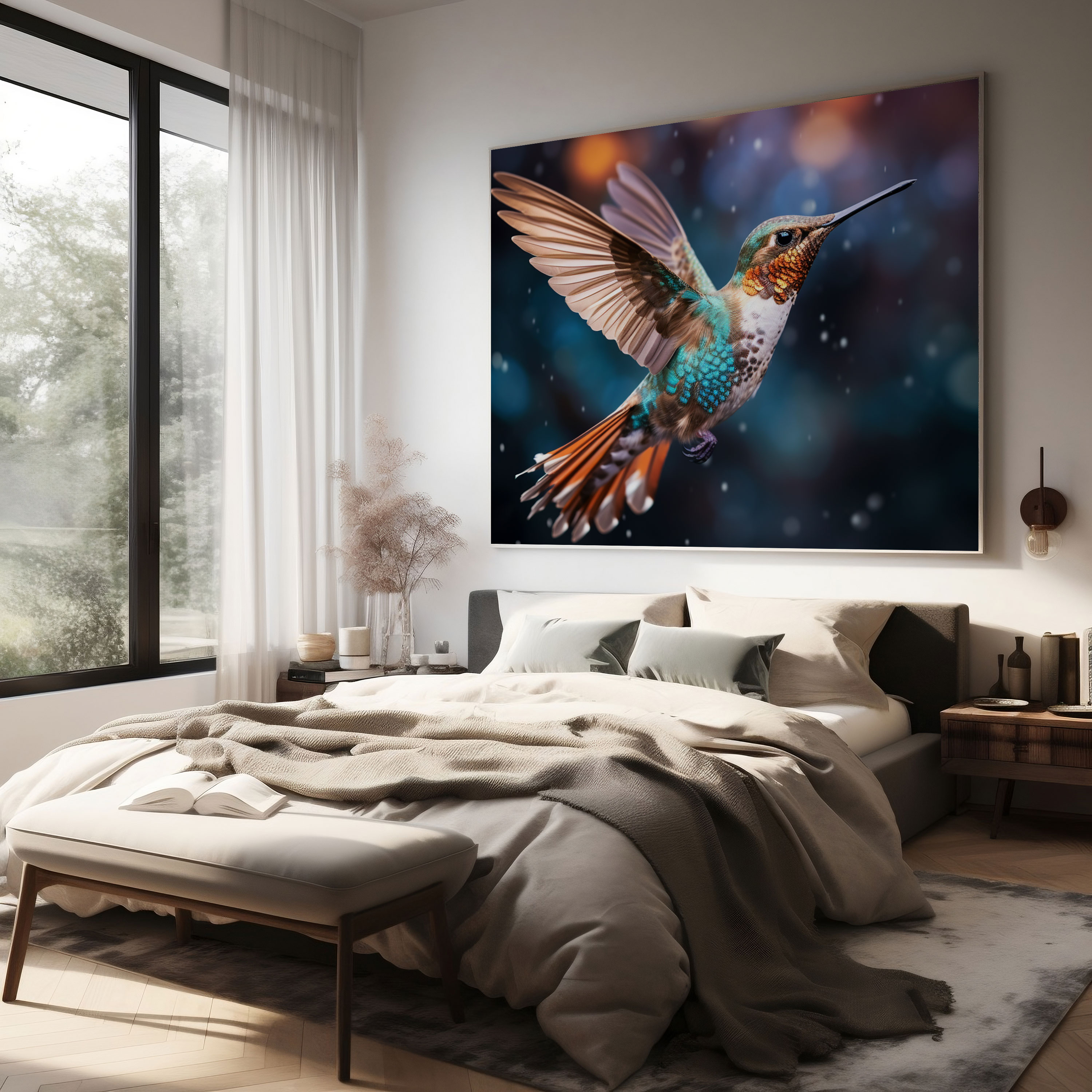 Hummingbird Close-Up Canvas Print - Hummingbird, Graceful Posture, Wall Decoration, Hummingbird