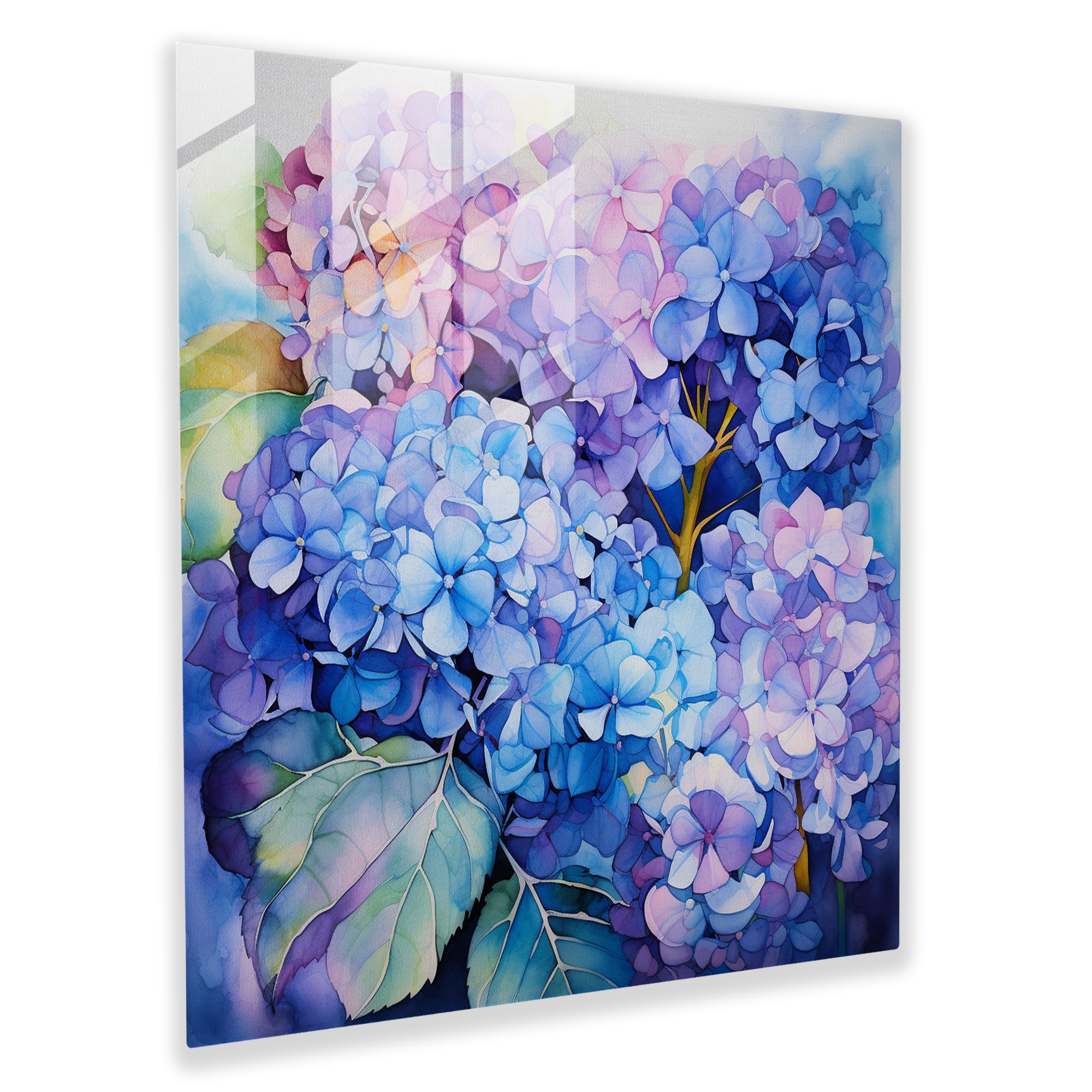 Hydrangea Watercolor Glass Print - Hydrangea, Wall Decoration, Glass Print, Watercolor Painting