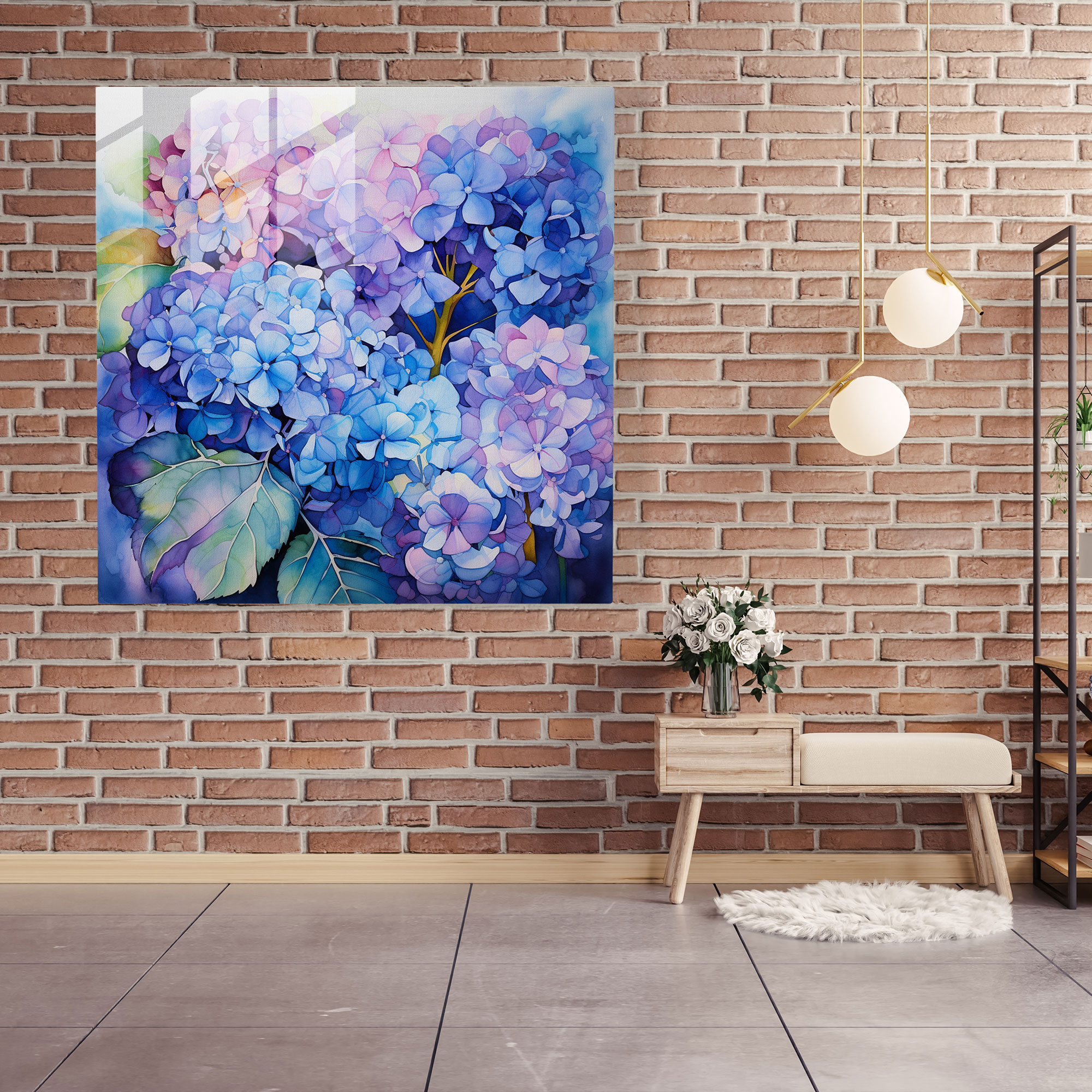 Hydrangea Watercolor Glass Print - Hydrangea, Wall Decoration, Glass Print, Watercolor Painting