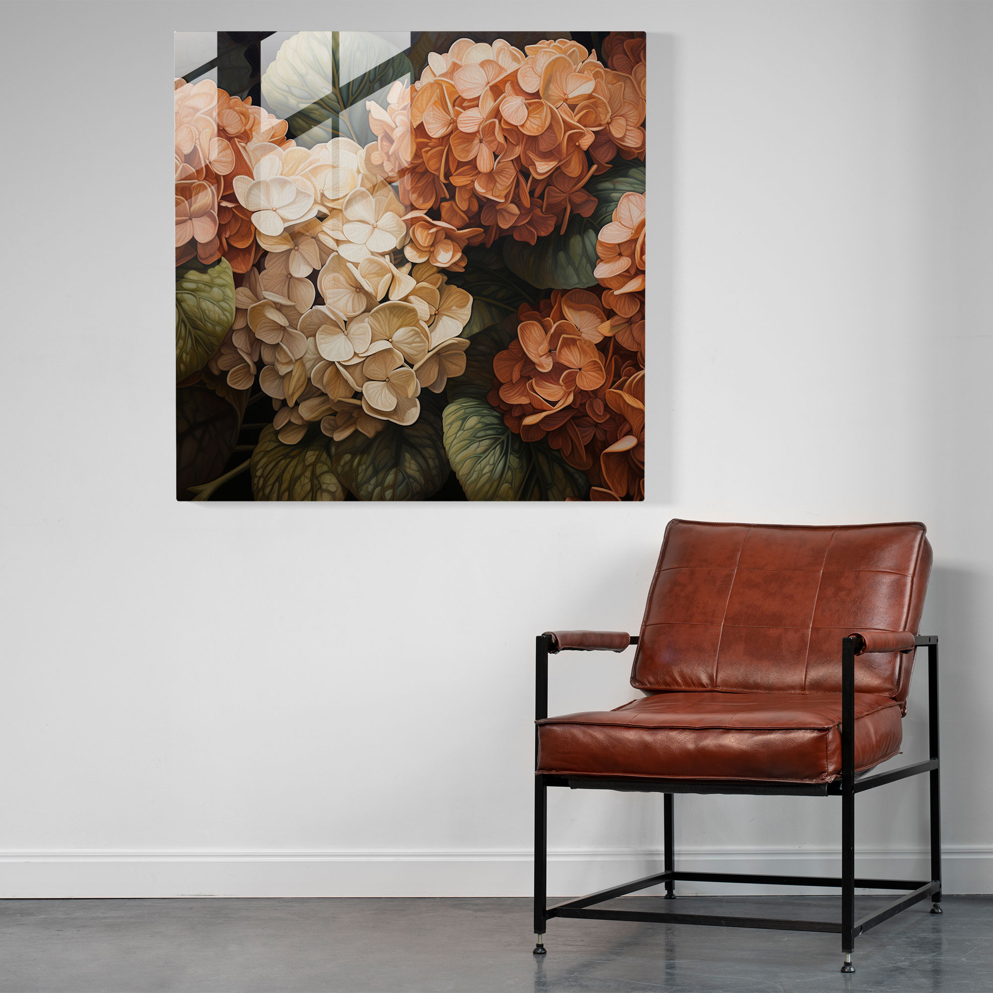 Hydrangea Oil Painting Glass Print - Hydrangea, Wall Decoration, Oil Painting, Realistic