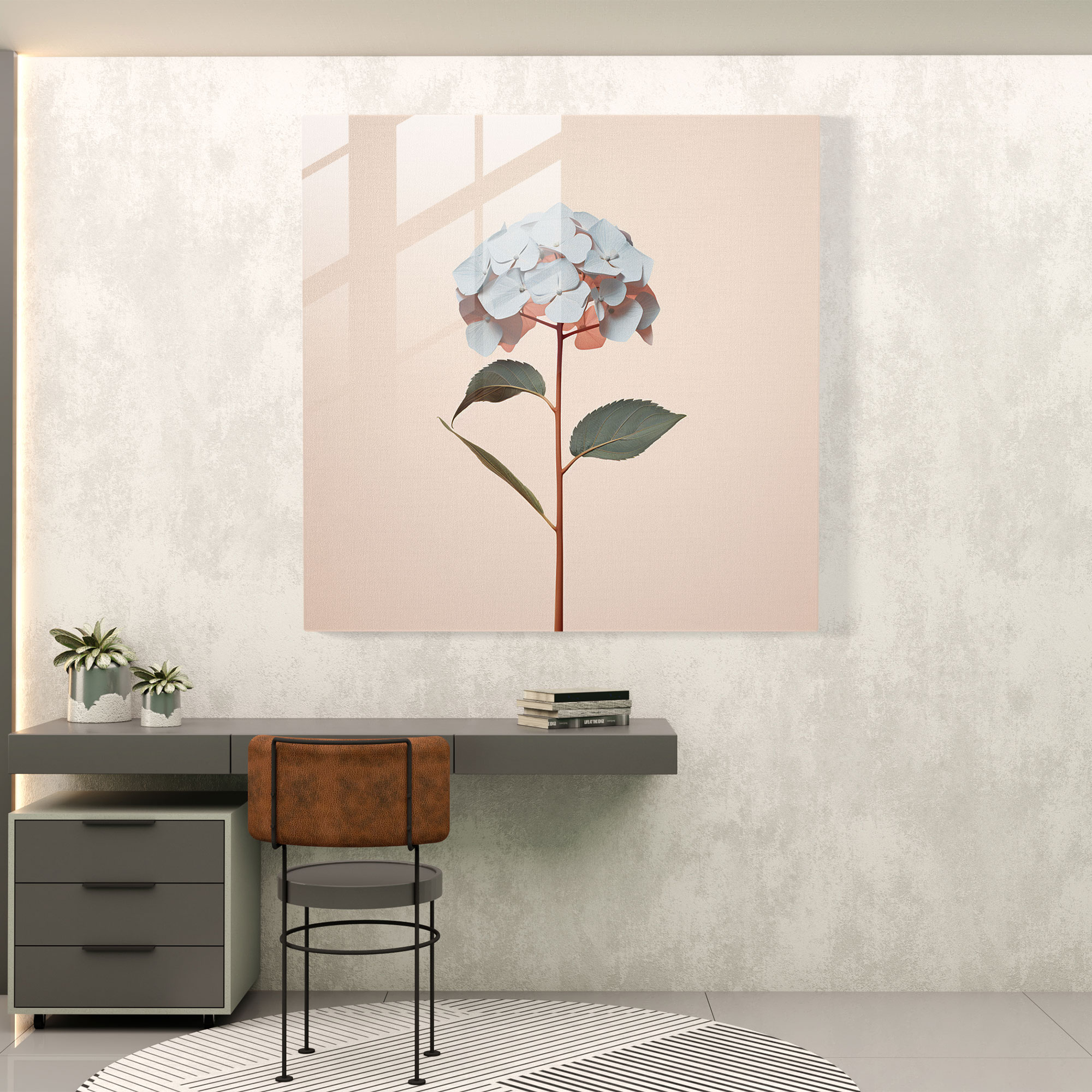 Hydrangea Minimalist Glass Print - Hydrangea, Wall Decoration, Glass Art, Minimalist