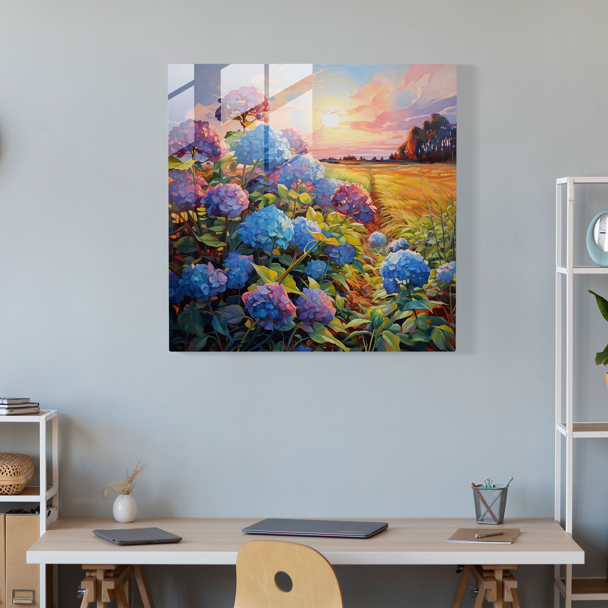 Hydrangea Impressionist Glass Print - Hydrangea, Impressionist Painting, Glass Wall Art, Home Decoration