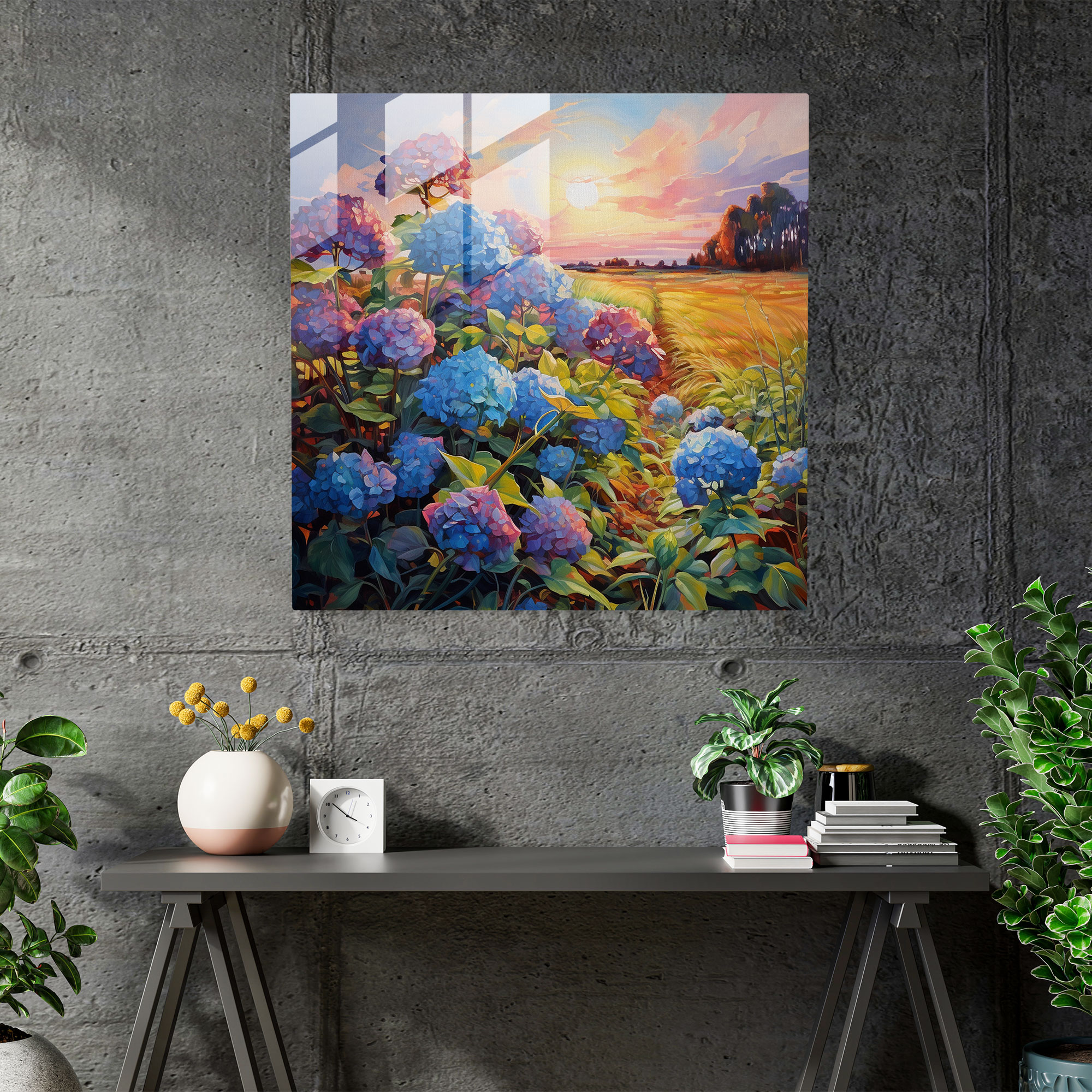 Hydrangea Impressionist Glass Print - Hydrangea, Impressionist Painting, Glass Wall Art, Home Decoration
