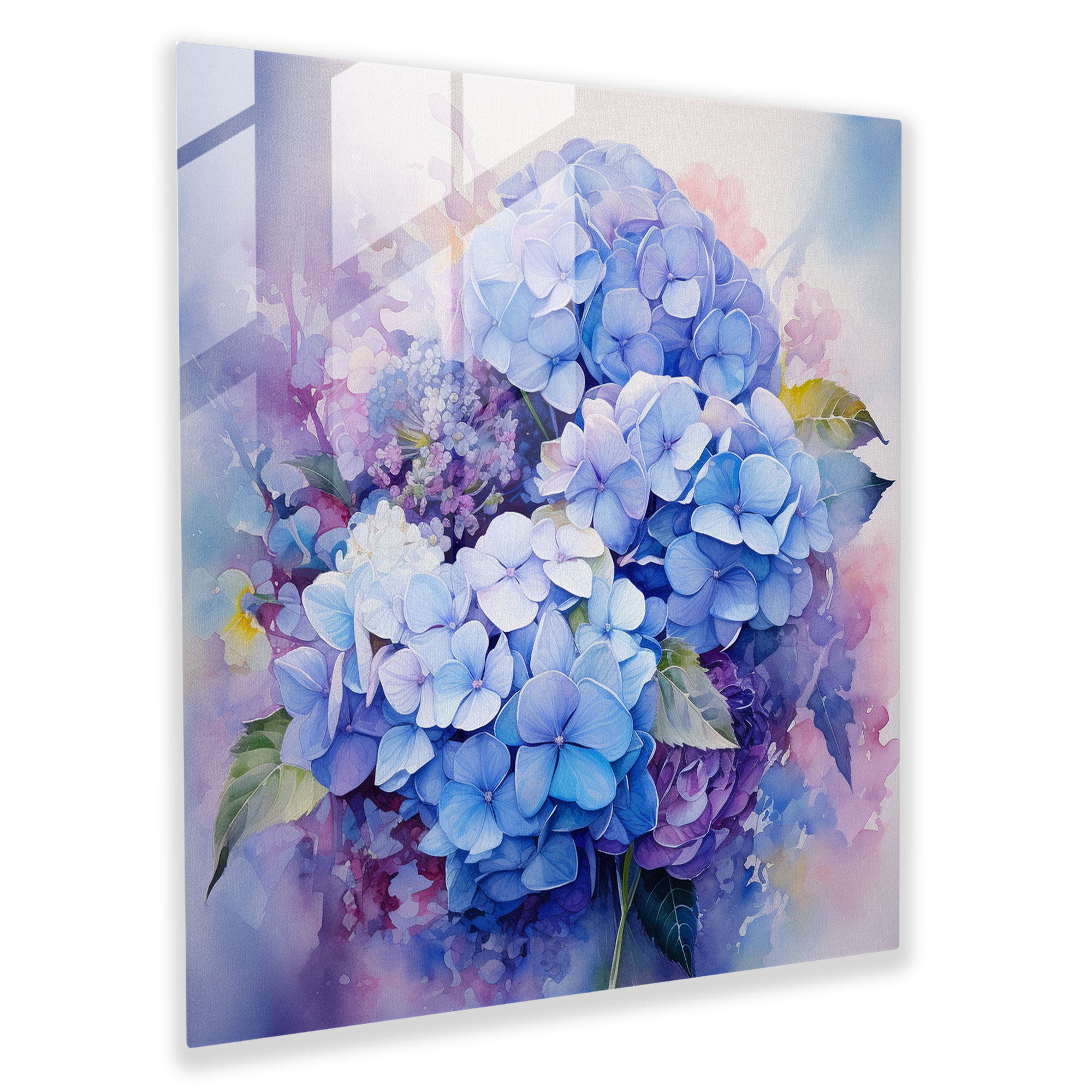 Hydrangea Watercolor Glass Print - Hydrangea, Modern Art, Dreamy Atmosphere, Hydrangea