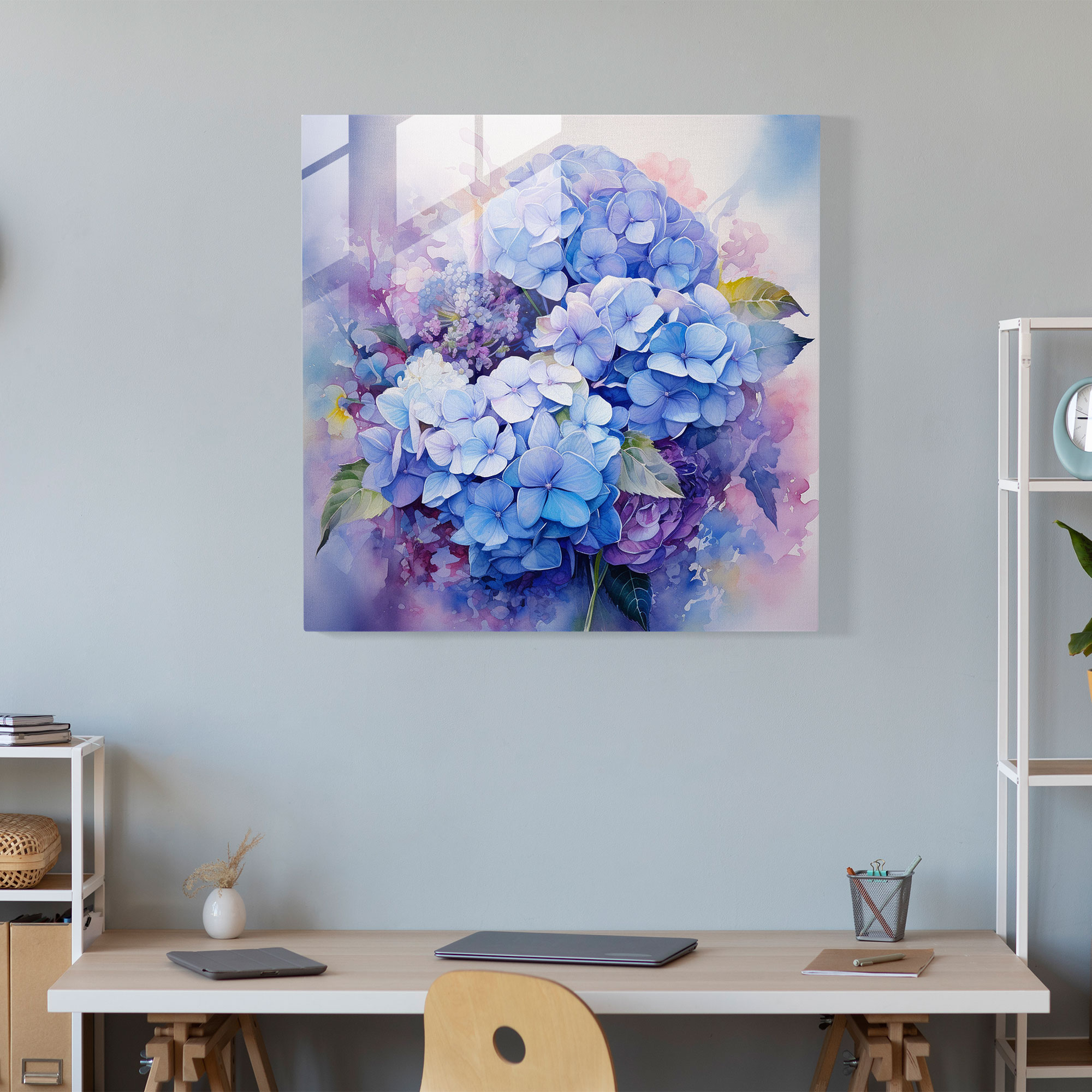 Hydrangea Watercolor Glass Print - Hydrangea, Modern Art, Dreamy Atmosphere, Hydrangea