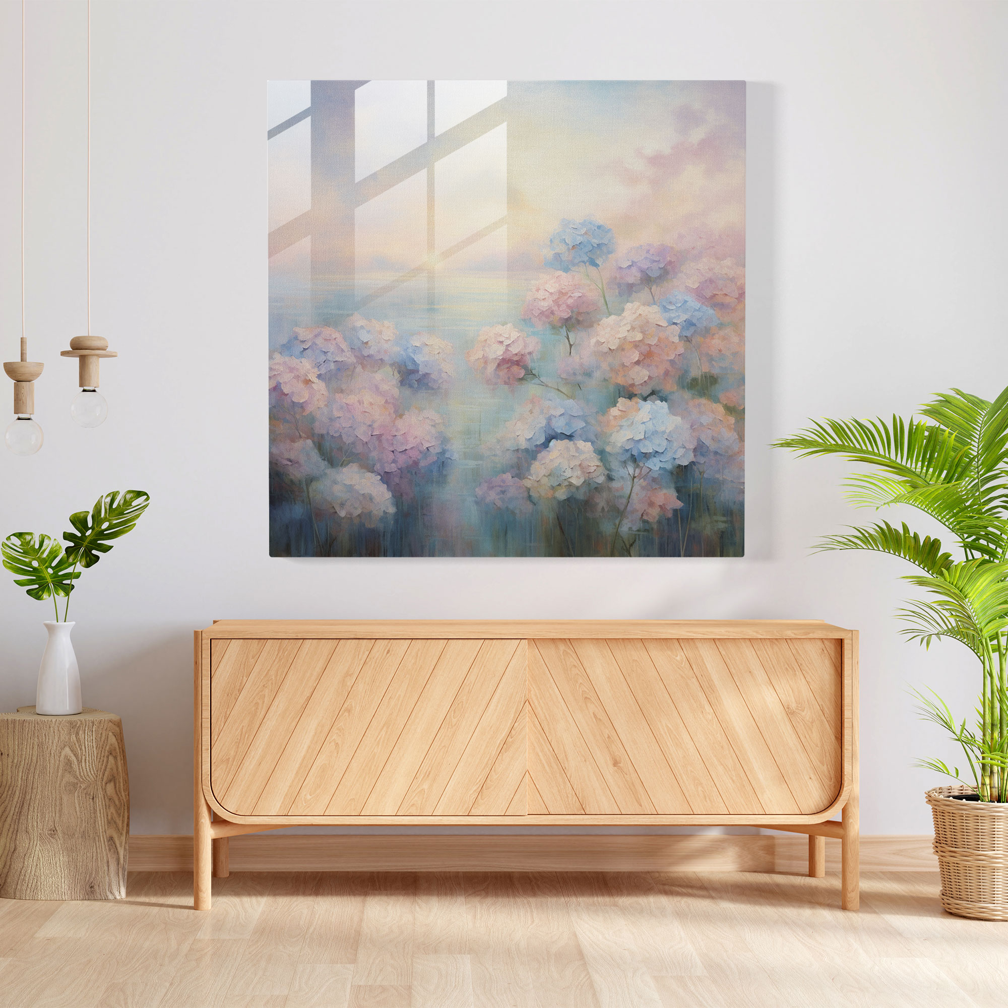 Hydrangea Field Glass Print - Hydrangea, Glass Print, Impressionist Painting, Glass Wall Art