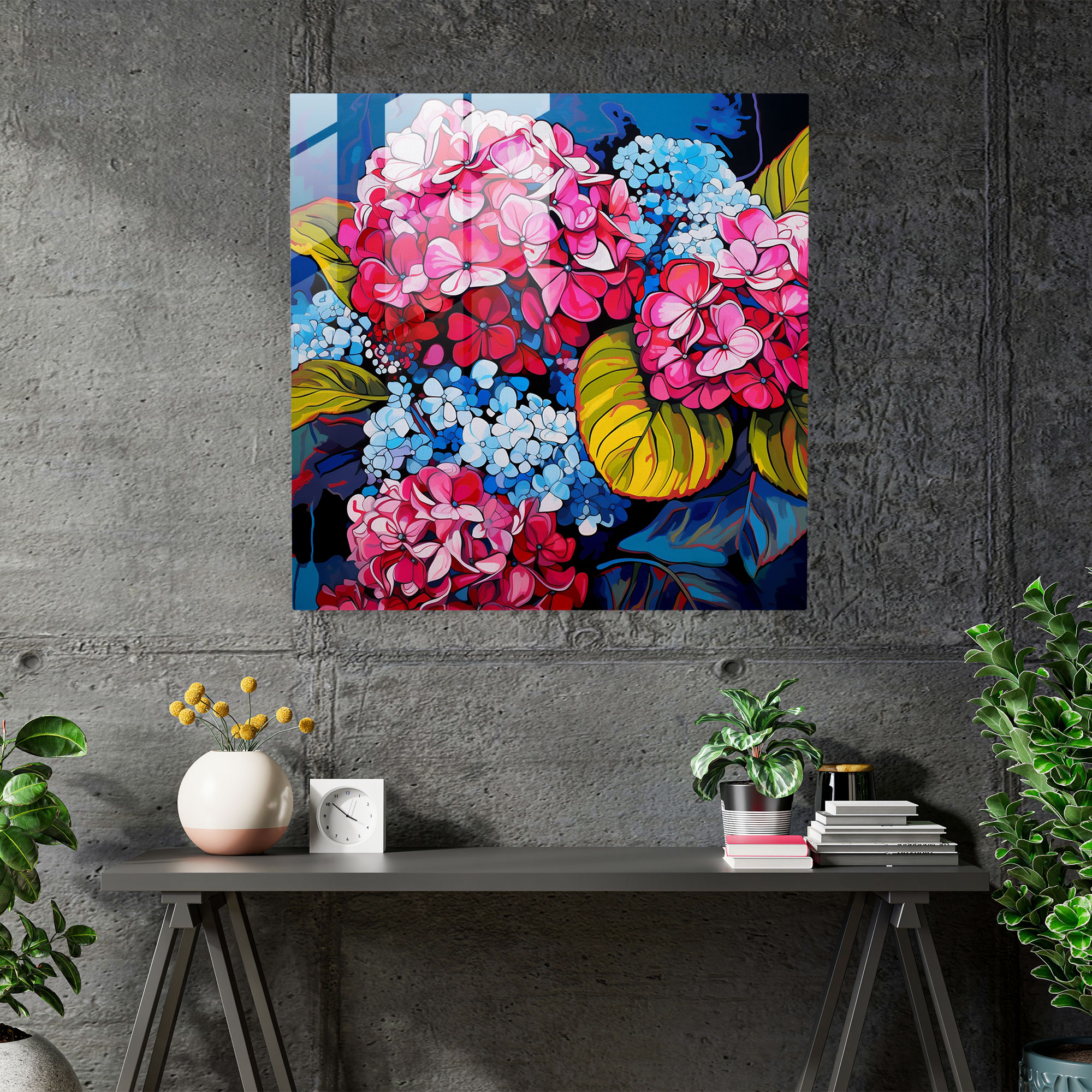 Pop Art Hydrangea Glass Print - Hydrangea, Home Decoration, Glass Wall Art, Hydrangea