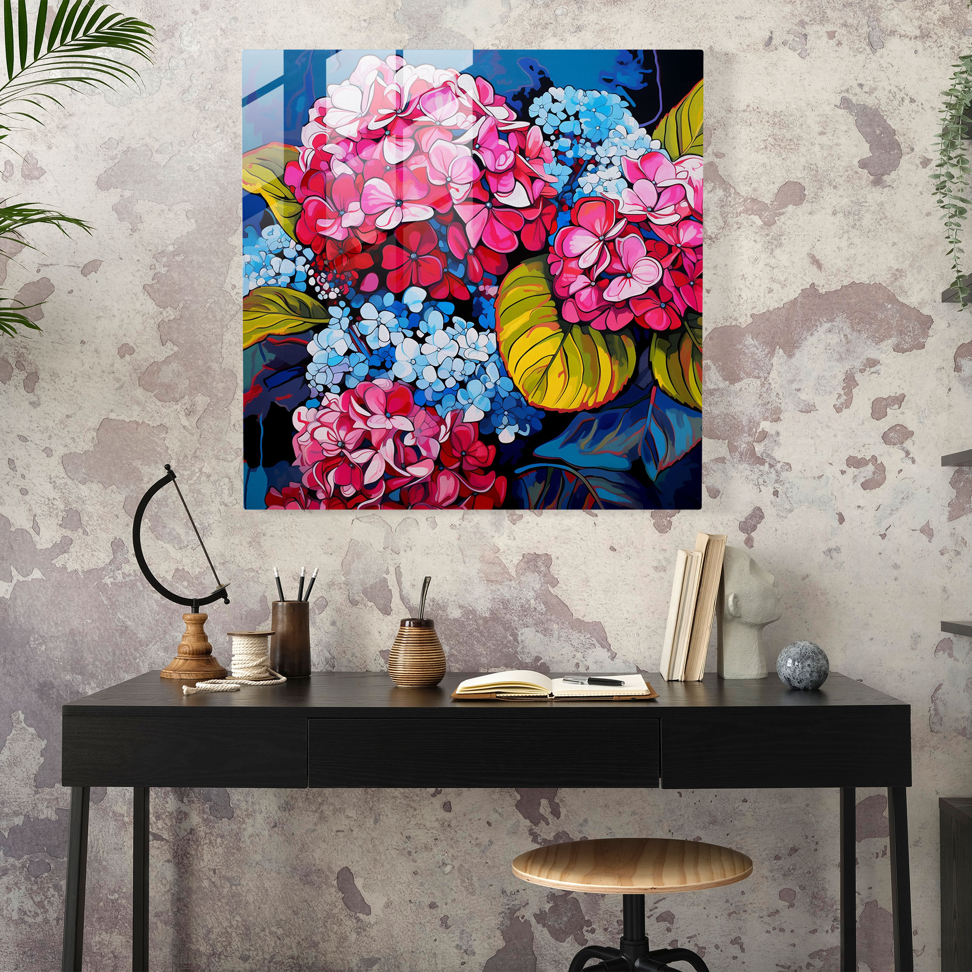 Pop Art Hydrangea Glass Print - Hydrangea, Home Decoration, Glass Wall Art, Hydrangea