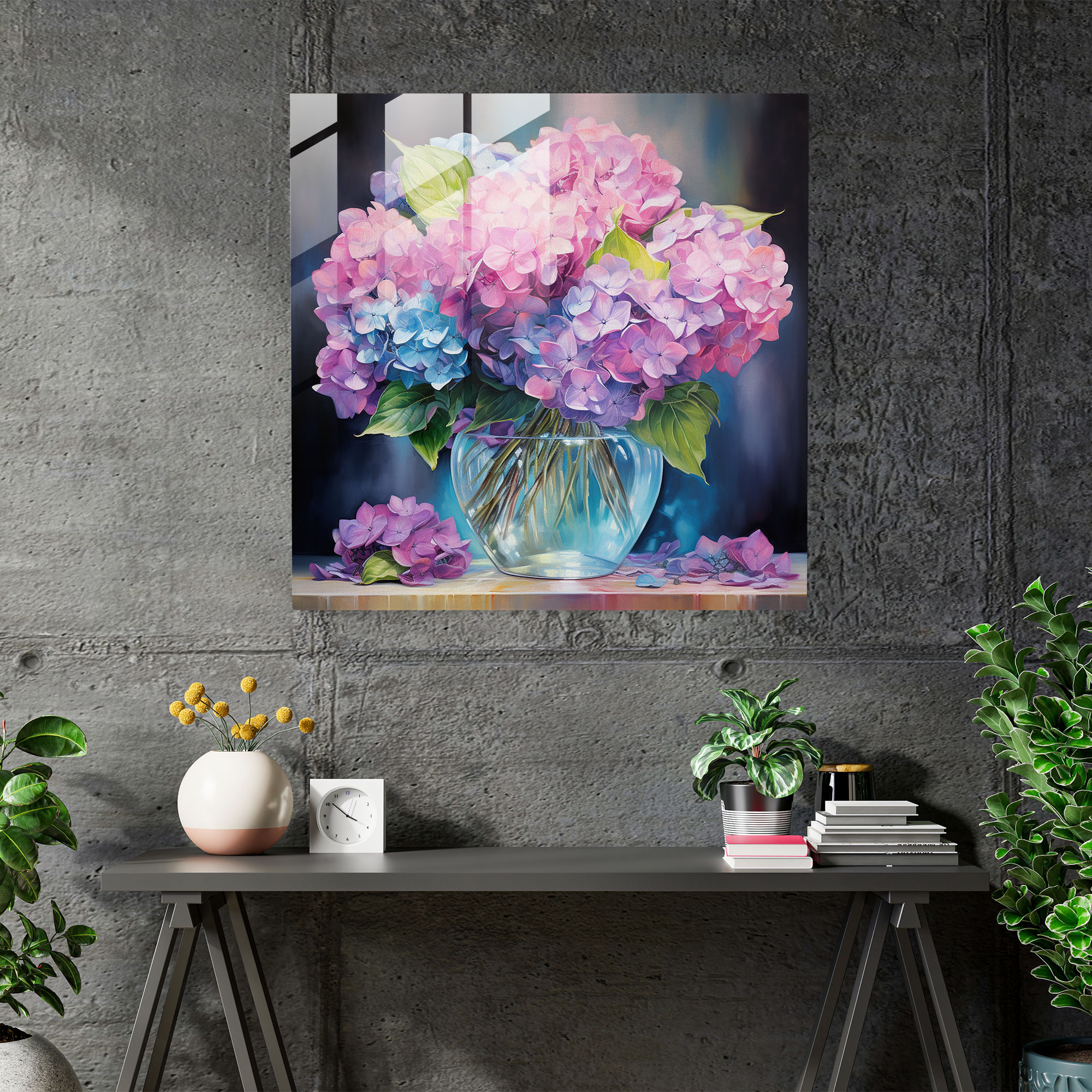 Hydrangea Glass Wall Art - Luminous Bloom - Hydrangea, Glass Print, Glass Art, Glass Wall Art