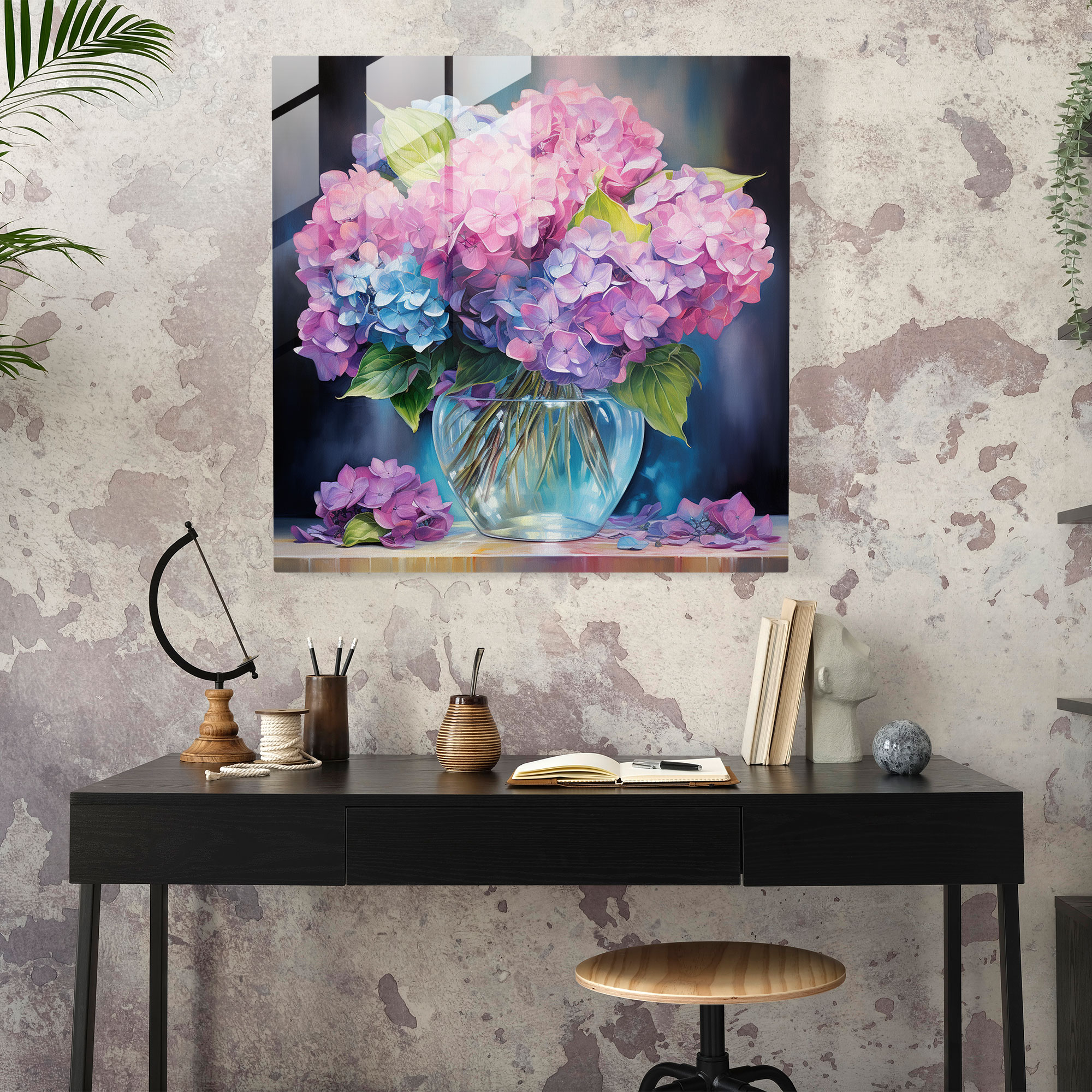 Hydrangea Glass Wall Art - Luminous Bloom - Hydrangea, Glass Print, Glass Art, Glass Wall Art