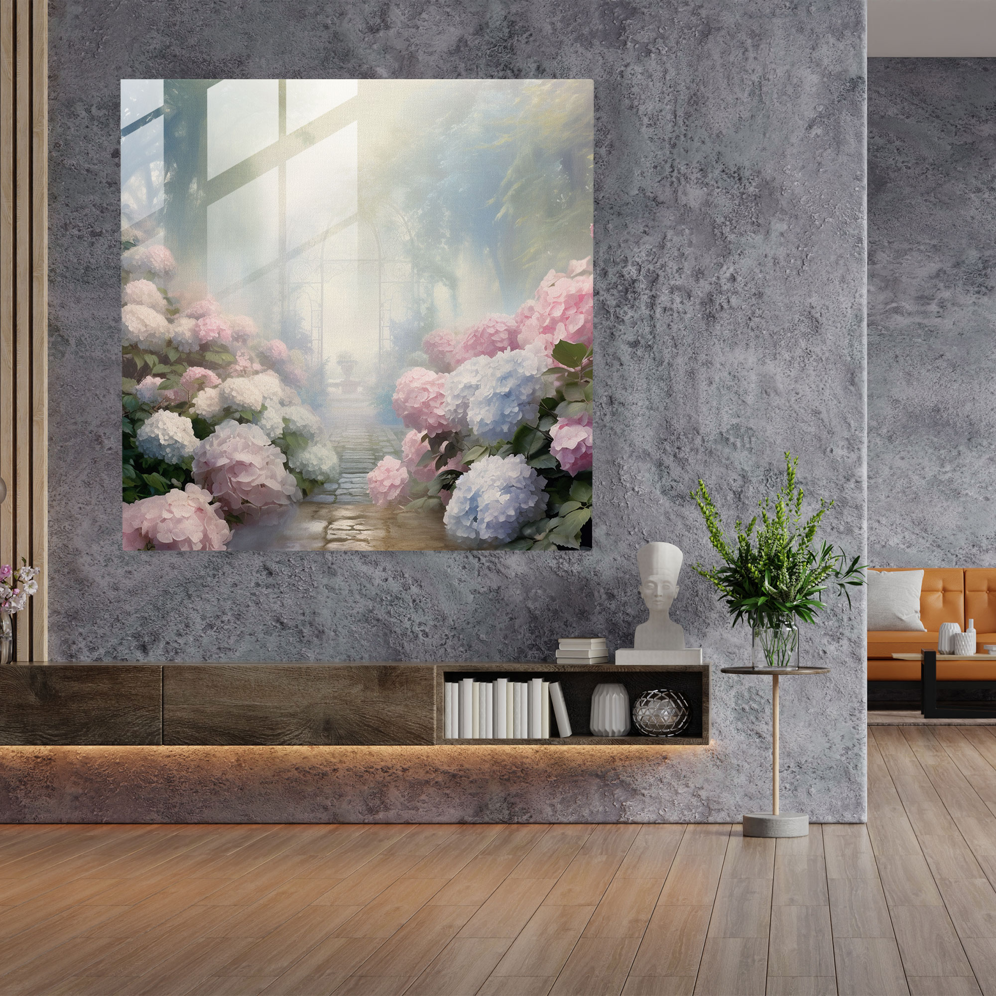 Hydrangea Glass Wall Art - Serene Mist - Hydrangea, Serene, Glass Print, Nature-Inspired