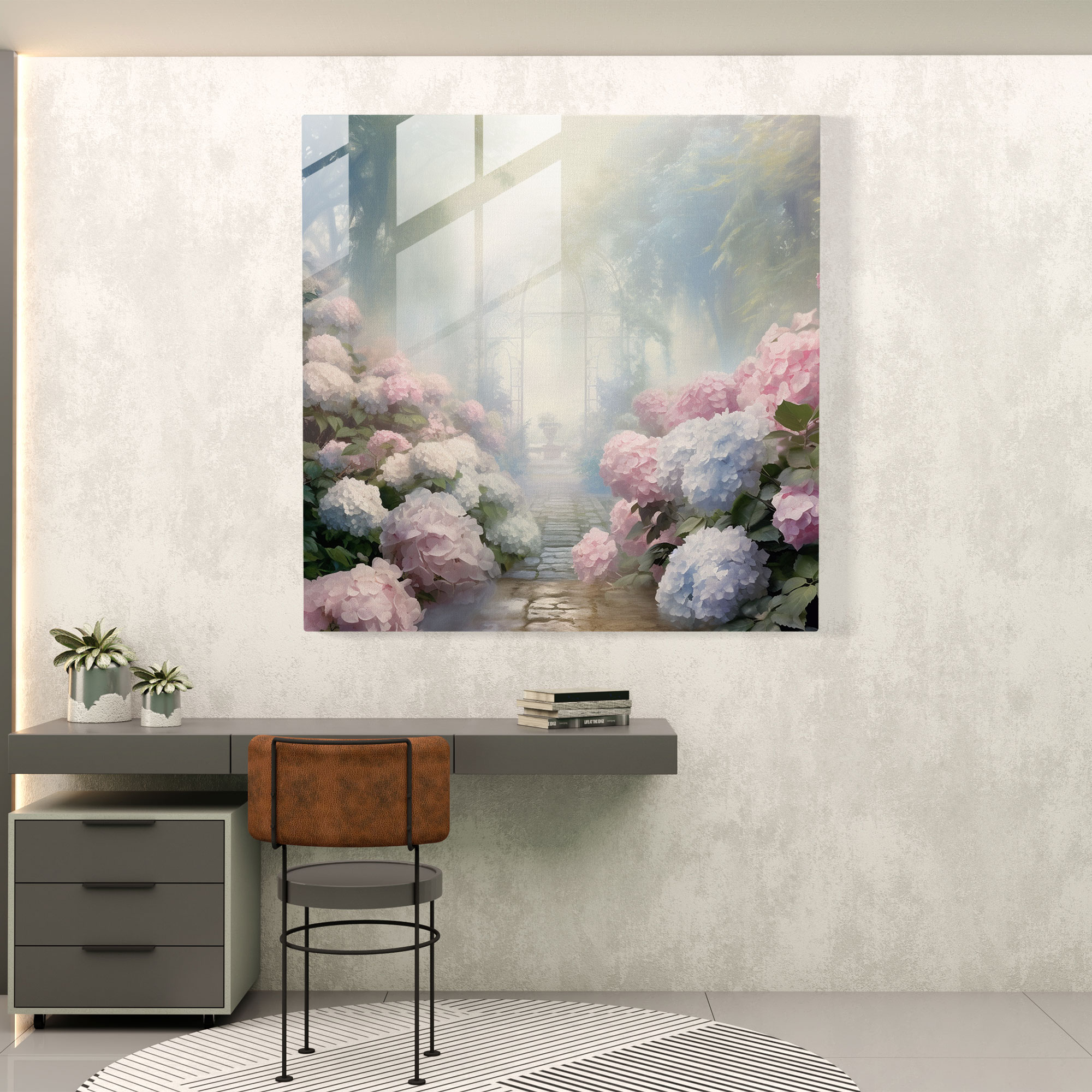 Hydrangea Glass Wall Art - Serene Mist - Hydrangea, Serene, Glass Print, Nature-Inspired
