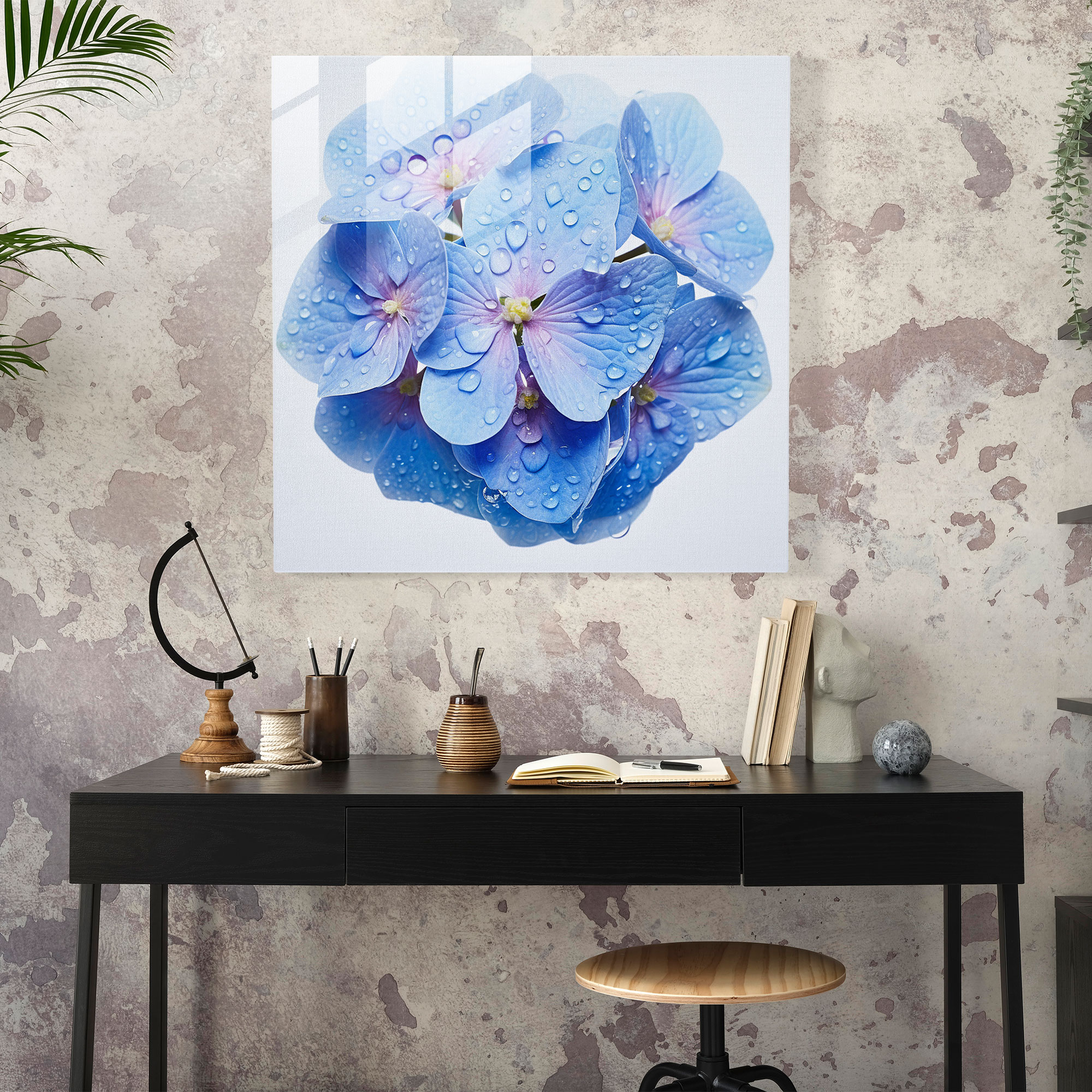 Hydrangea Glass Wall Art - Blossom Close-Up - Hydrangea, Hydrangea, Close-Up, Wall Decoration