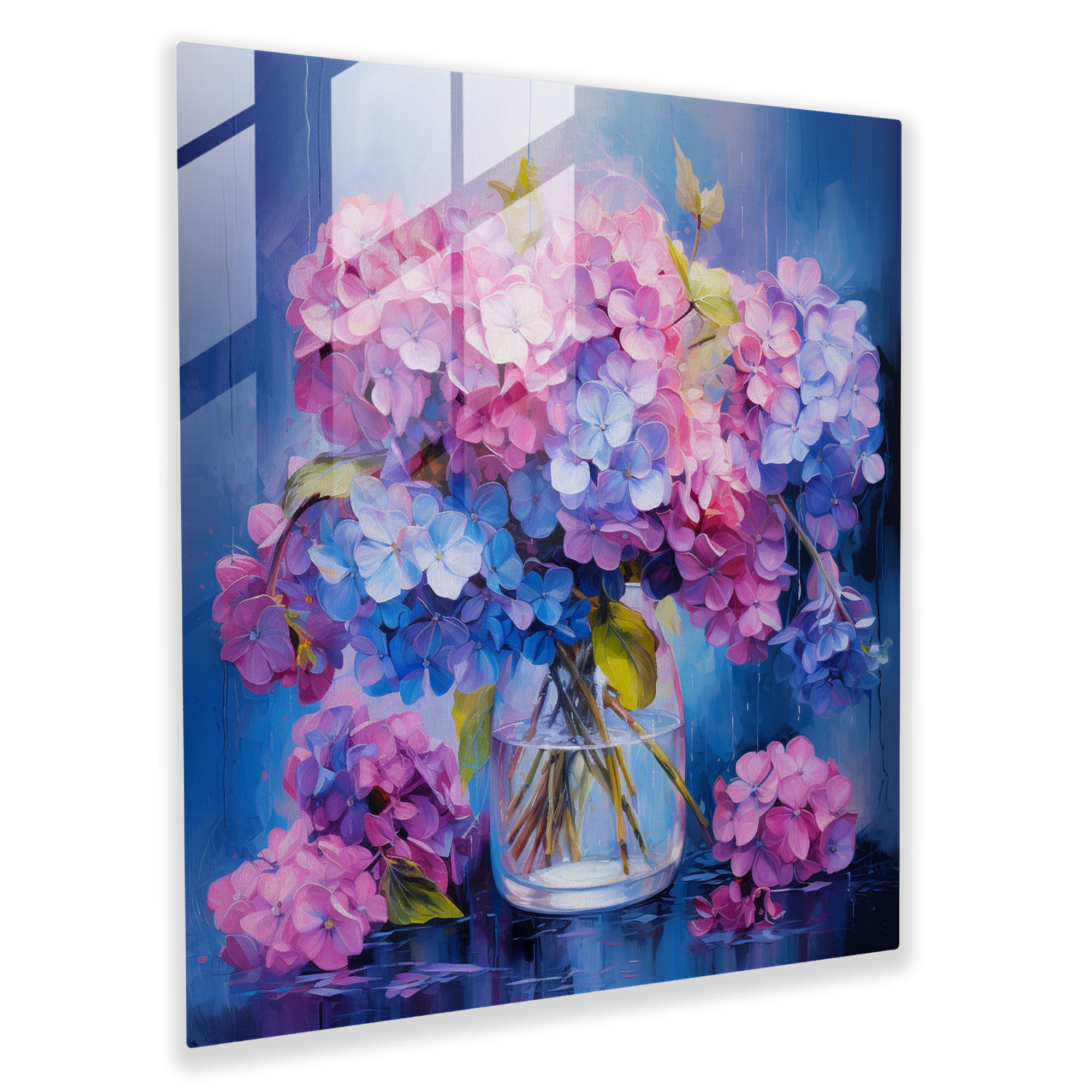 Hydrangea Glass Wall Art - Vibrant Cluster - Hydrangea, Glass Art, Modern Art, Glass Print