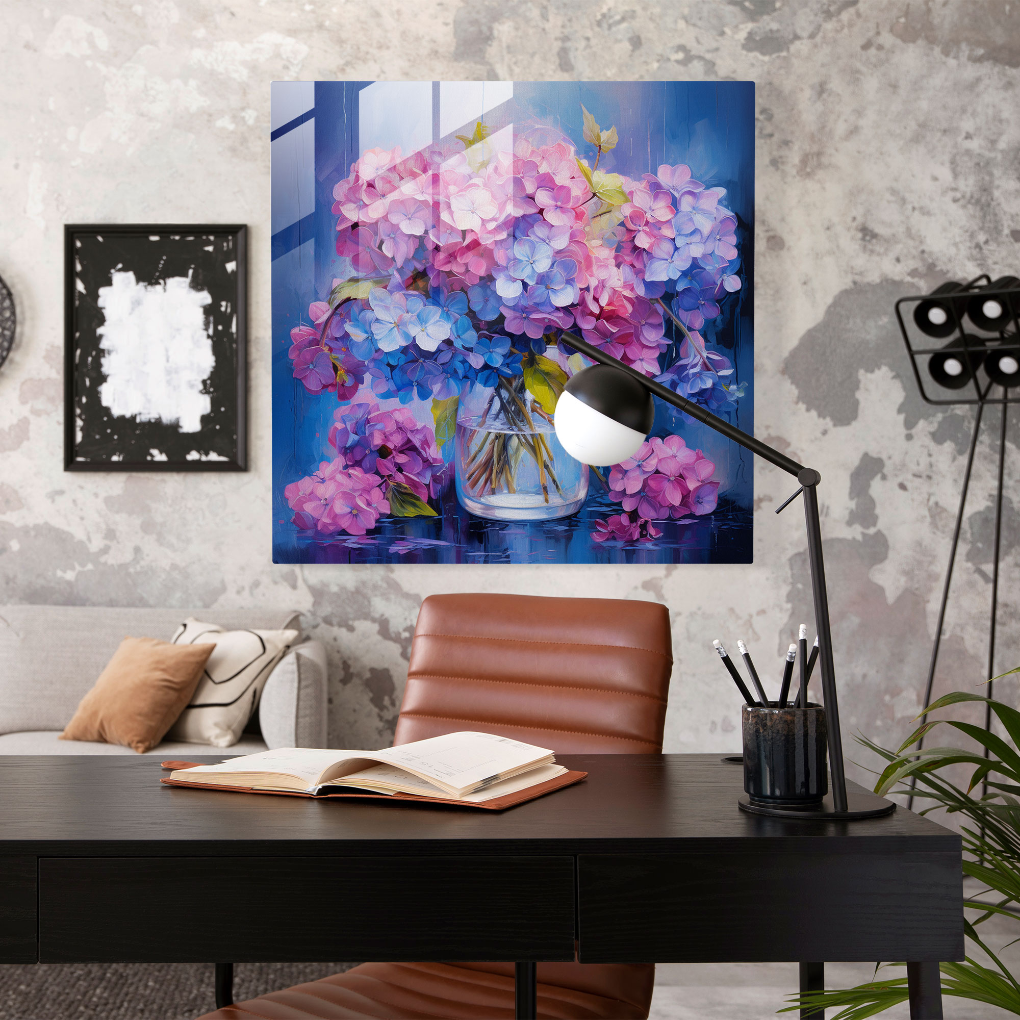 Hydrangea Glass Wall Art - Vibrant Cluster - Hydrangea, Glass Art, Modern Art, Glass Print