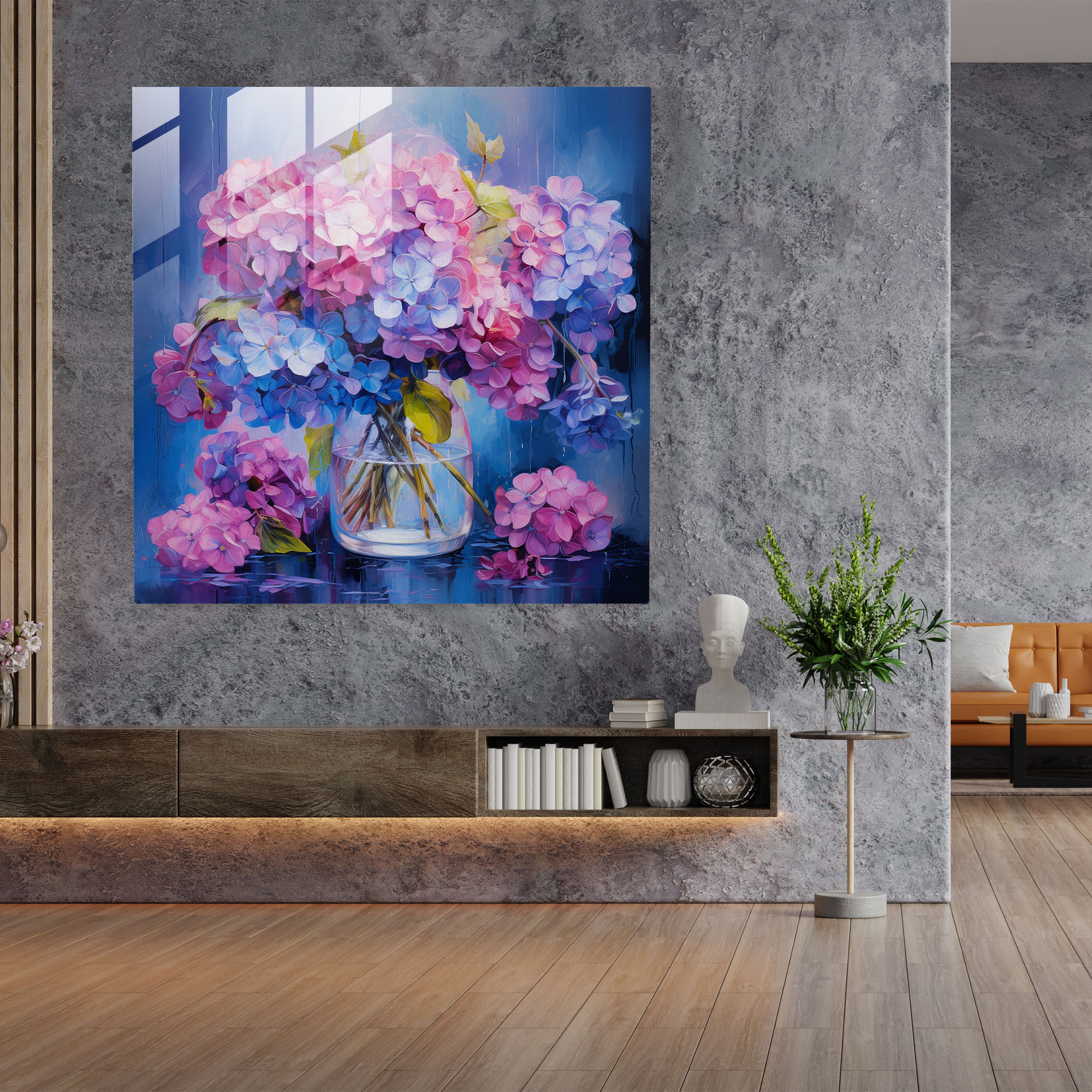 Hydrangea Glass Wall Art - Vibrant Cluster - Hydrangea, Glass Art, Modern Art, Glass Print