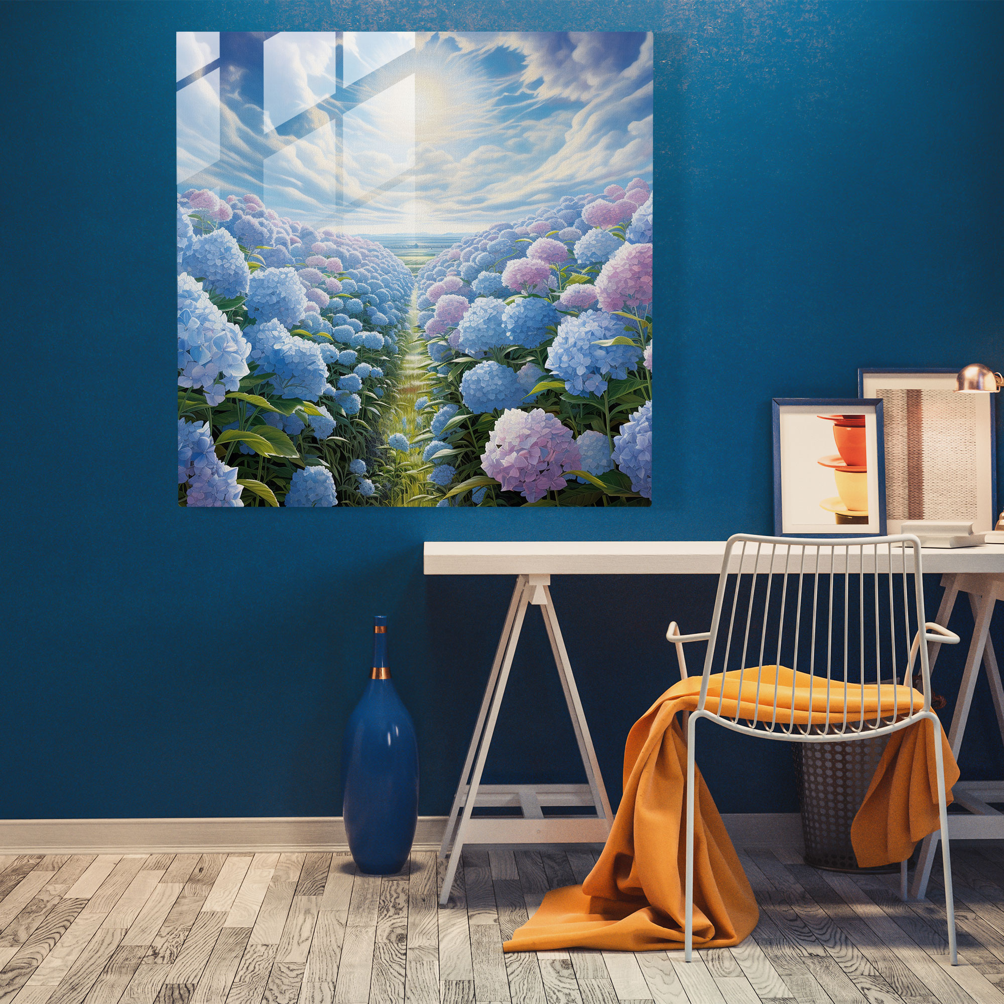 Hydrangea Glass Wall Art - Infinite Field - Hydrangea, Glass Print, Hydrangea, Infinite