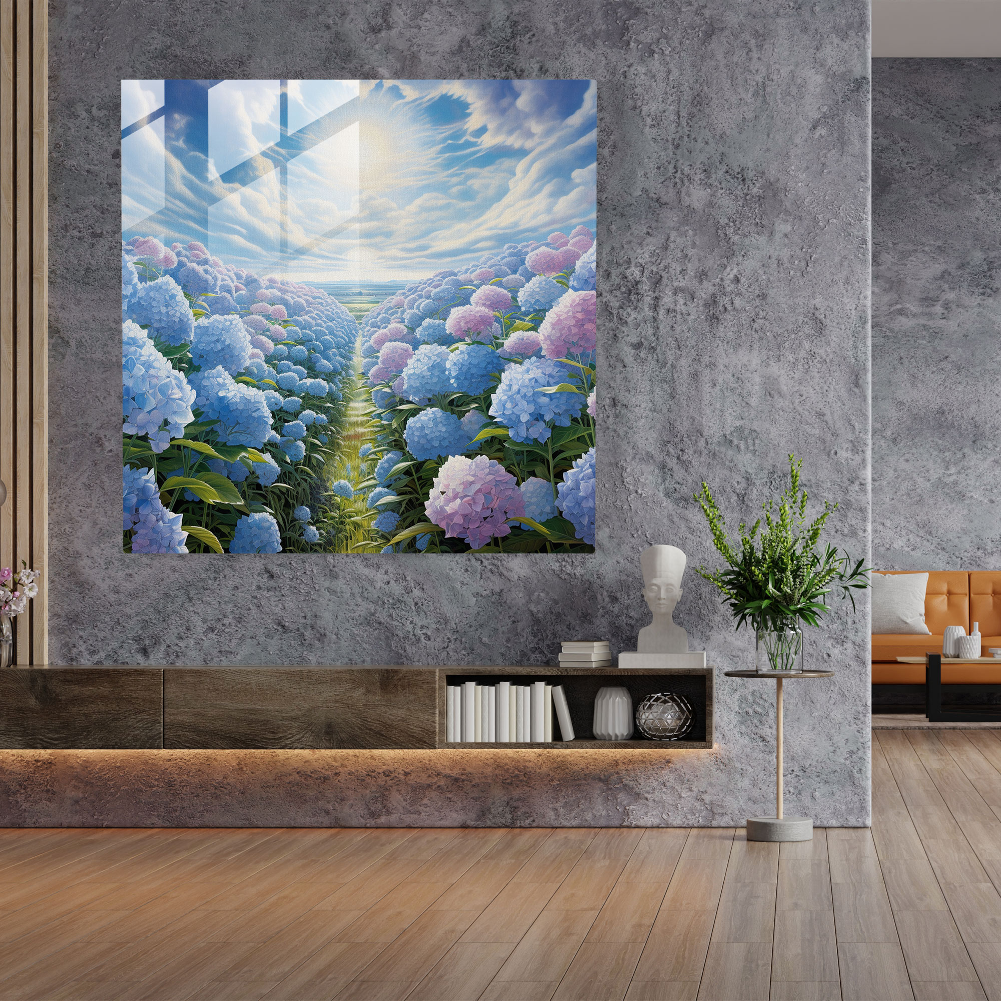 Hydrangea Glass Wall Art - Infinite Field - Hydrangea, Glass Print, Hydrangea, Infinite