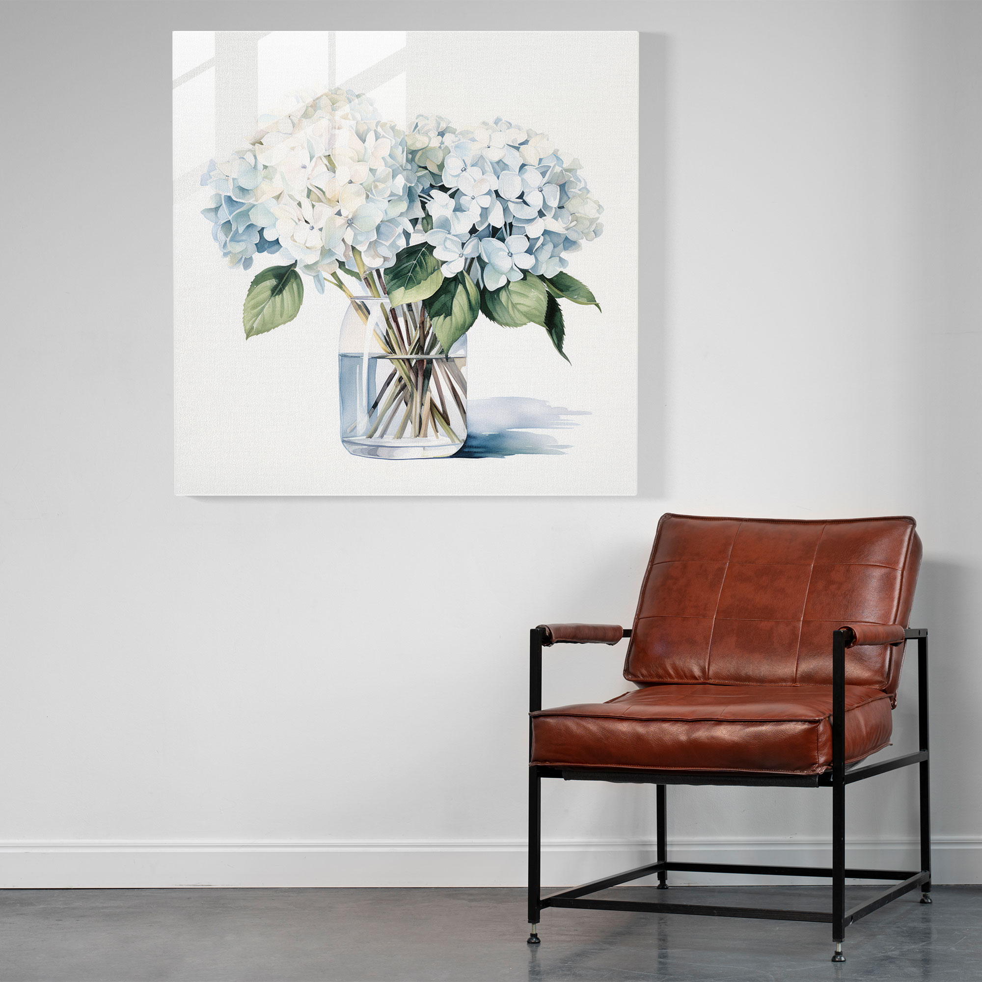 Hydrangea Glass Wall Art - Minimalistic Harmony - Hydrangea, Home Decoration, Glass Wall Art, Harmony