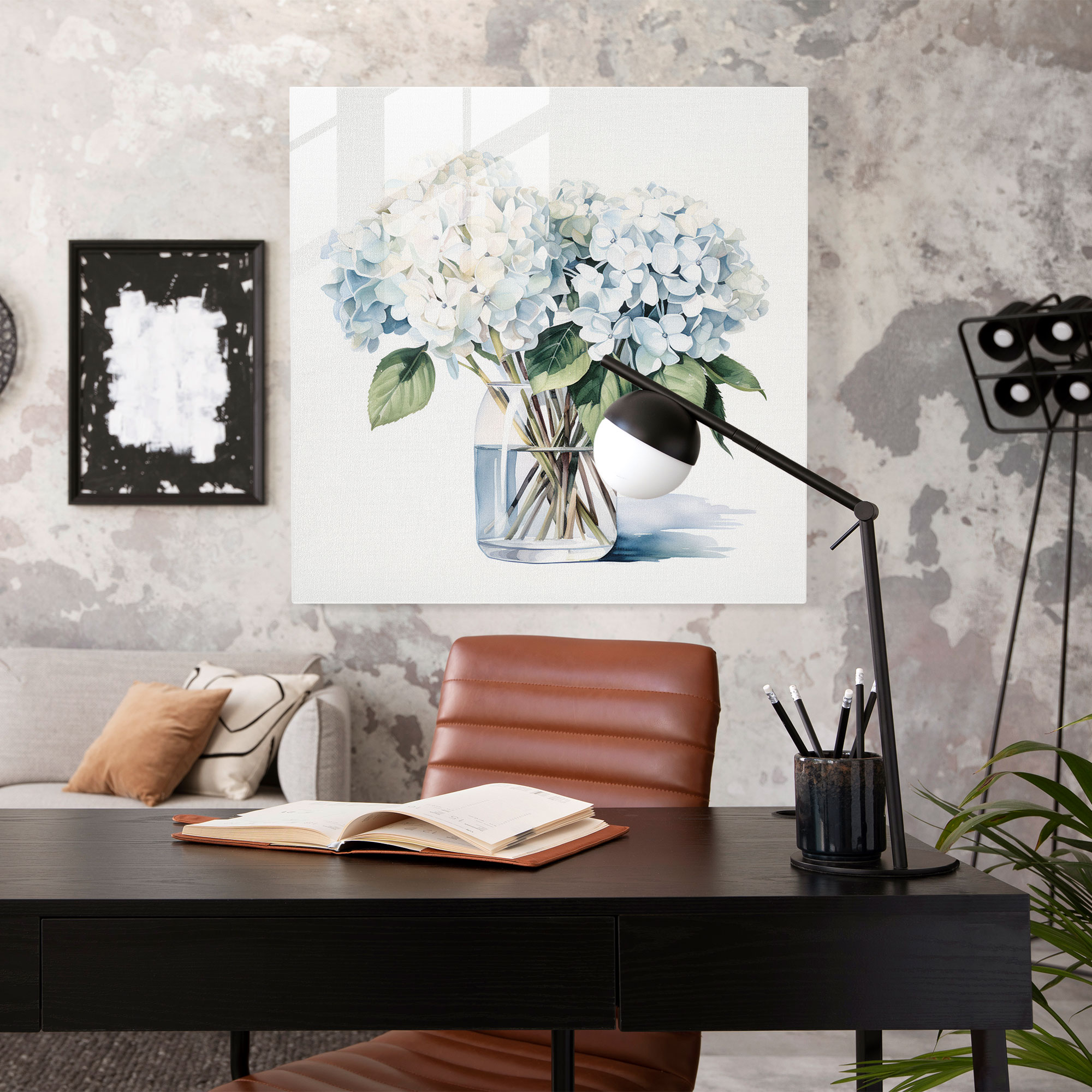 Hydrangea Glass Wall Art - Minimalistic Harmony - Hydrangea, Home Decoration, Glass Wall Art, Harmony