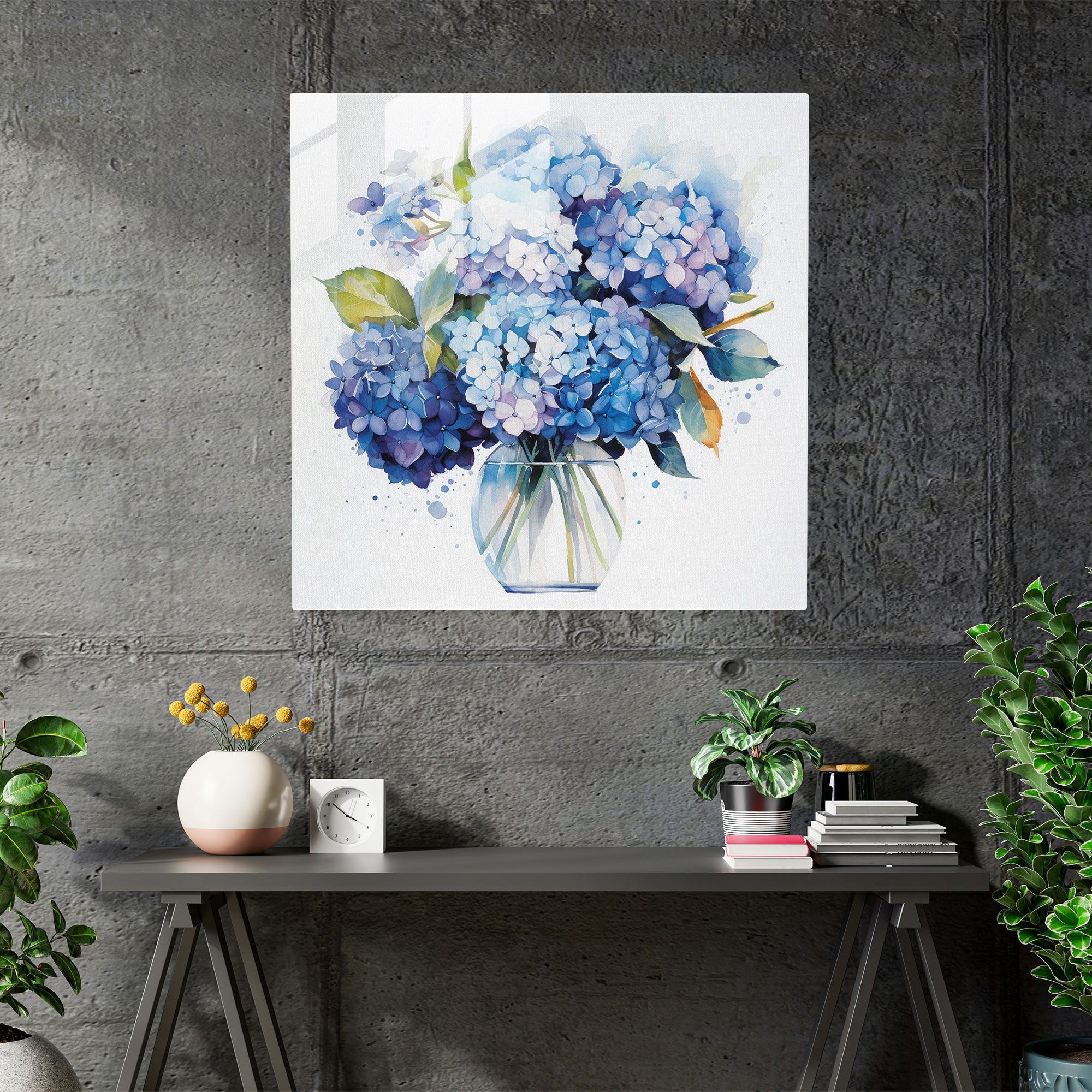 Hydrangea Glass Wall Art - Shades Of Blue - Hydrangea, Blue, Glass Art, Shades Of Blue
