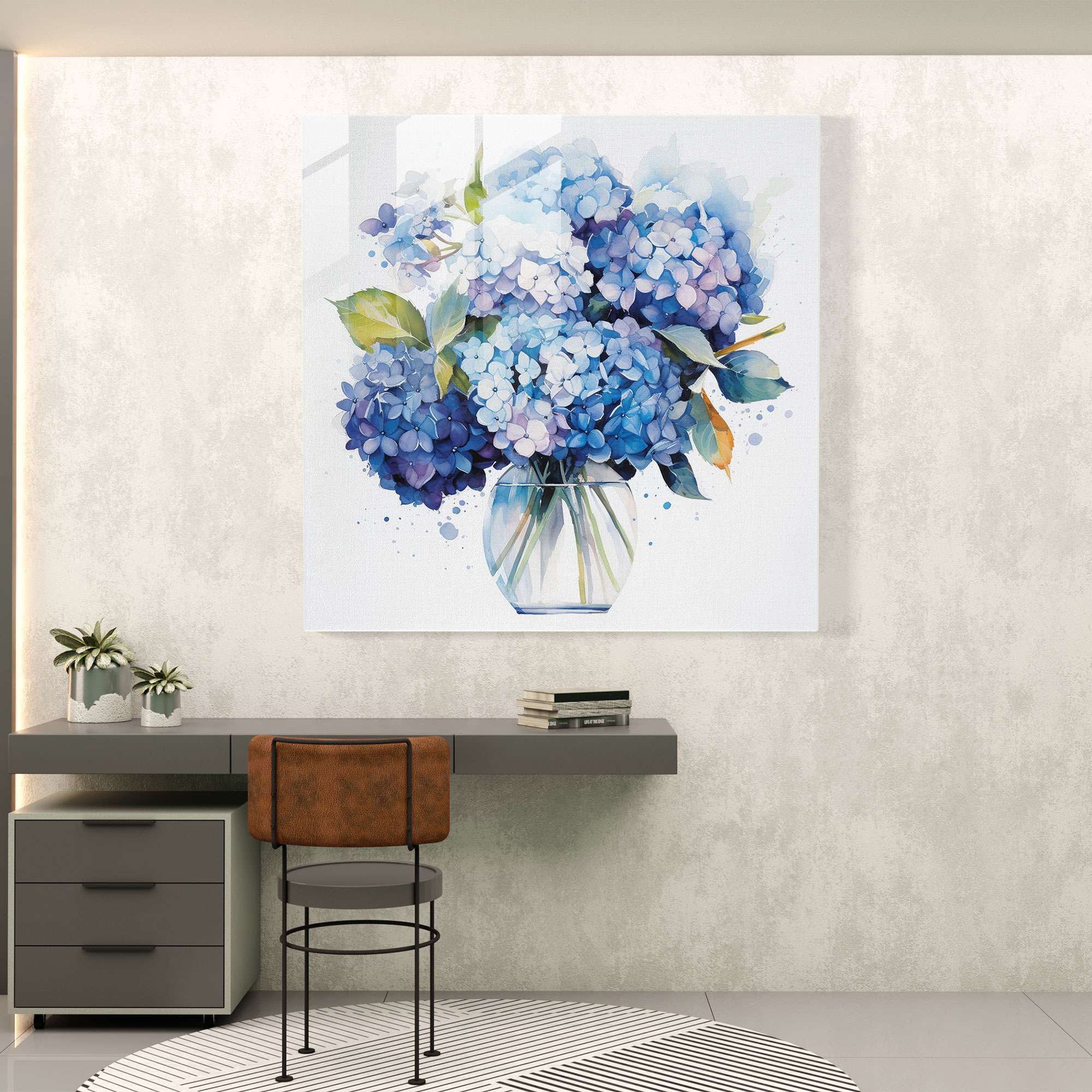 Hydrangea Glass Wall Art - Shades Of Blue - Hydrangea, Blue, Glass Art, Shades Of Blue