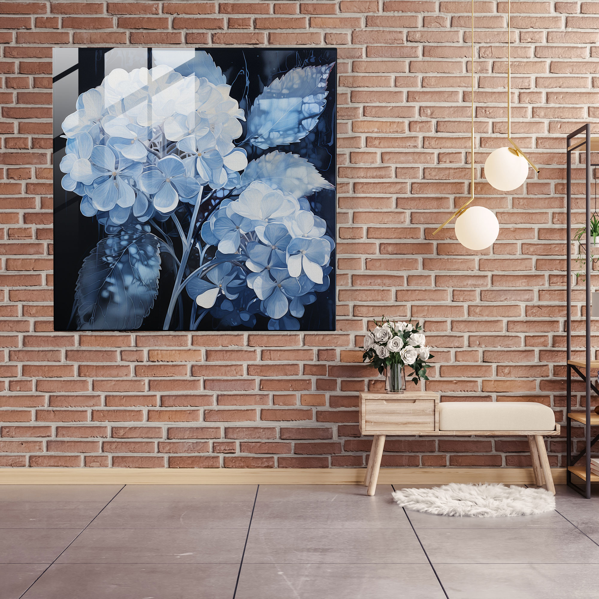 Hydrangea Glass Wall Art - Contemporary Blossom - Hydrangea, Blossom, Glass Wall Art, Glass Print