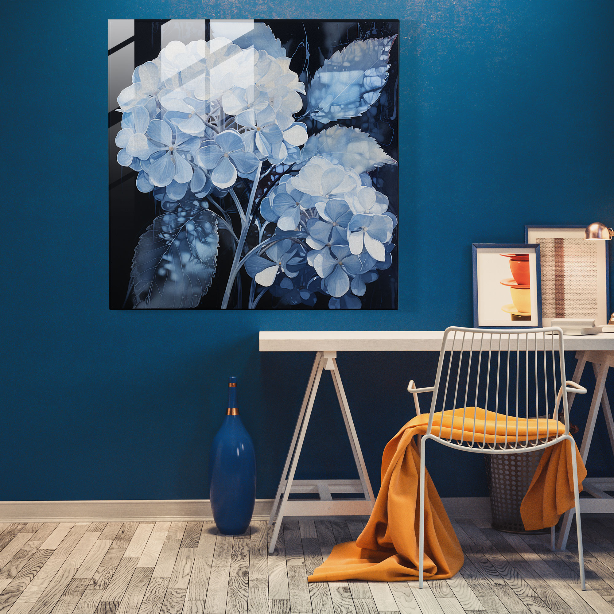 Hydrangea Glass Wall Art - Contemporary Blossom - Hydrangea, Blossom, Glass Wall Art, Glass Print