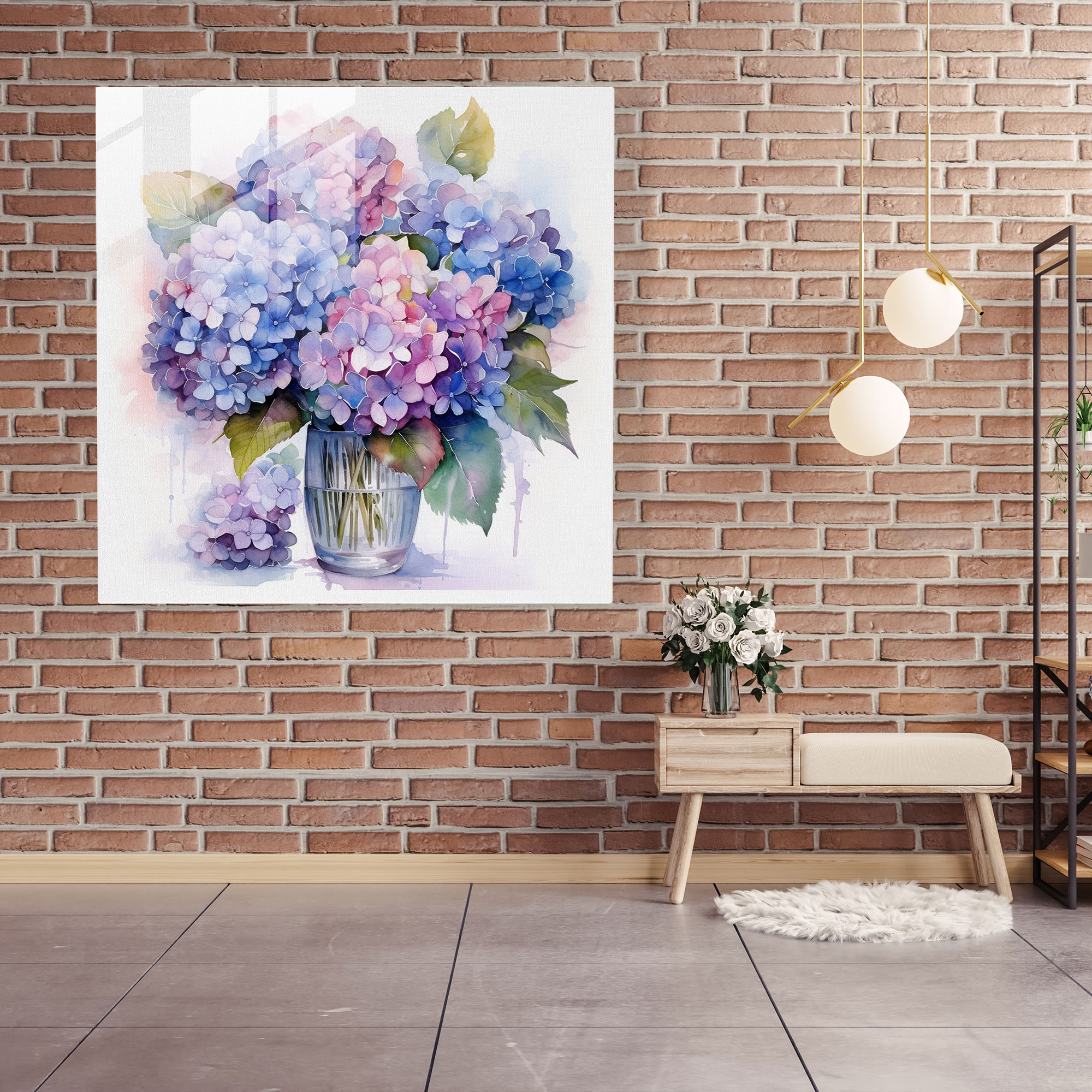 Elegant Hydrangea Glass Print - Hydrangea, Vibrant, Watercolor, Glass Art