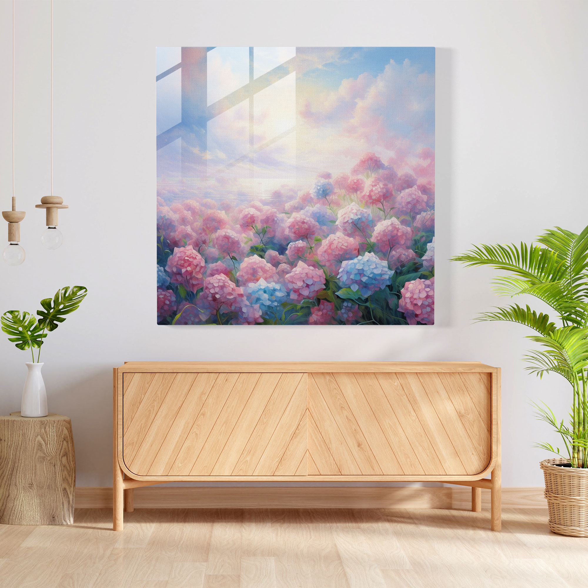 Dreamy Hydrangea Glass Print - Hydrangea, Hydrangea, Glass Wall Art, Glass Art