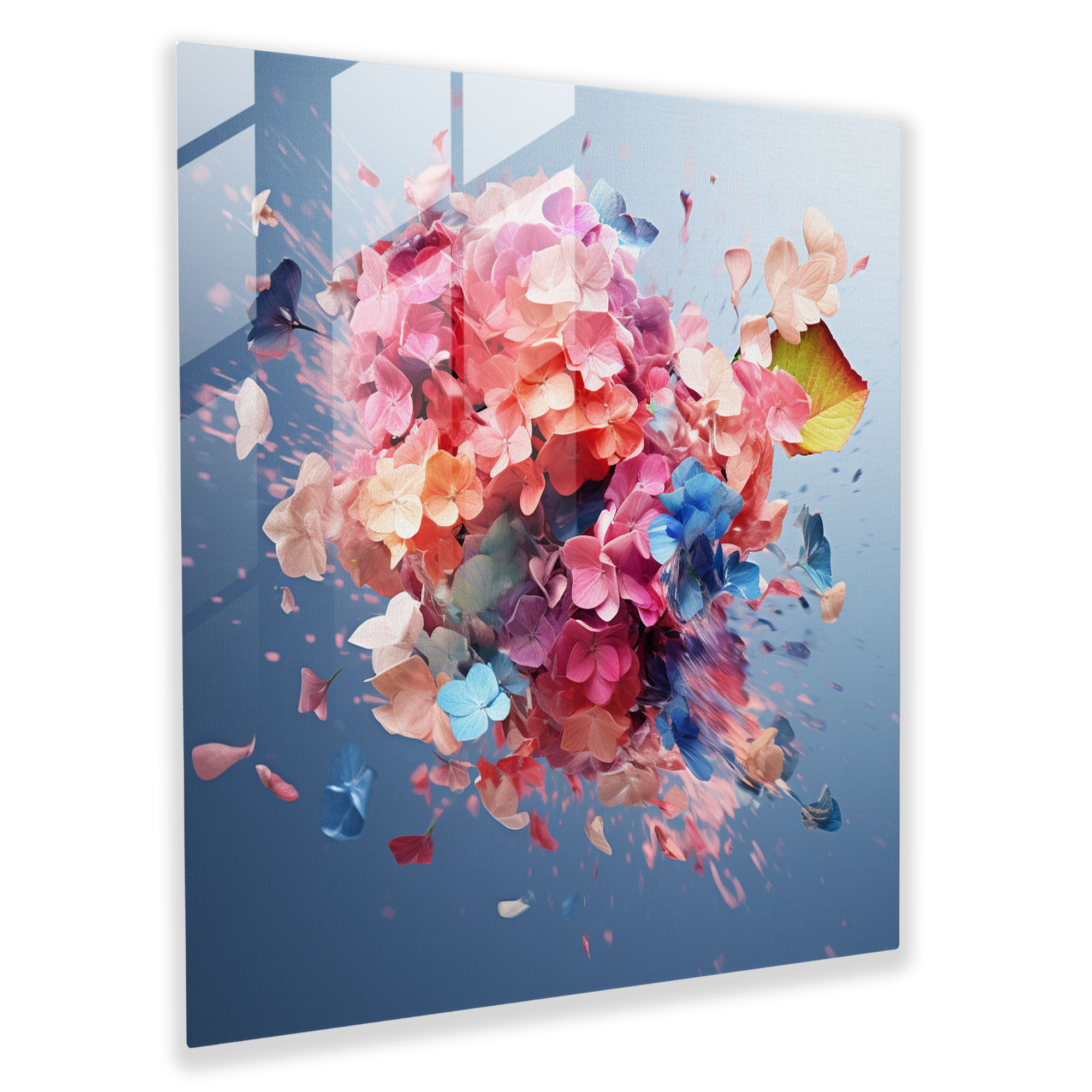 Hydrangea's Geometric Fusion Glass Print - Hydrangea, Contemporary, Nature, Hydrangea