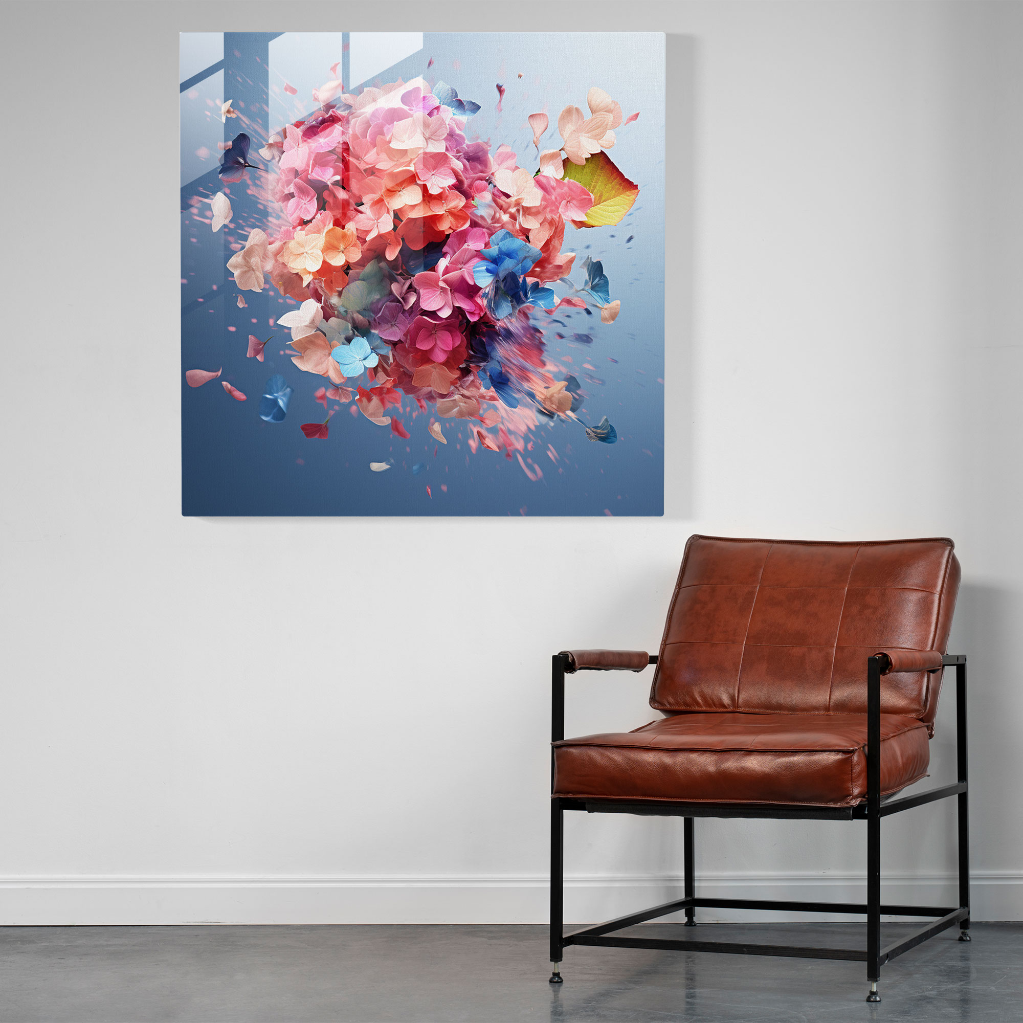 Hydrangea's Geometric Fusion Glass Print - Hydrangea, Contemporary, Nature, Hydrangea